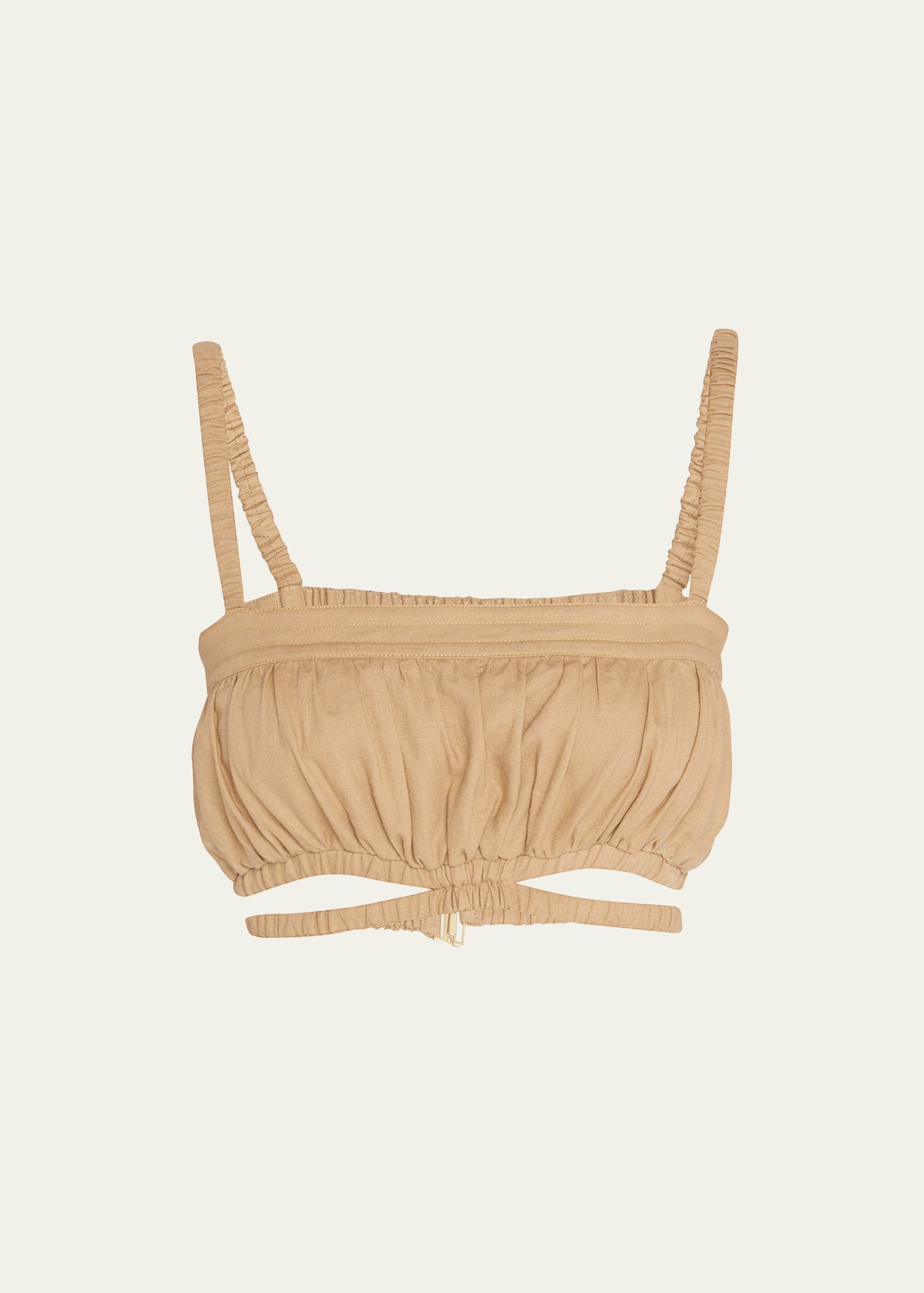 Clay Ruched Linen Waist Strap Crop Top