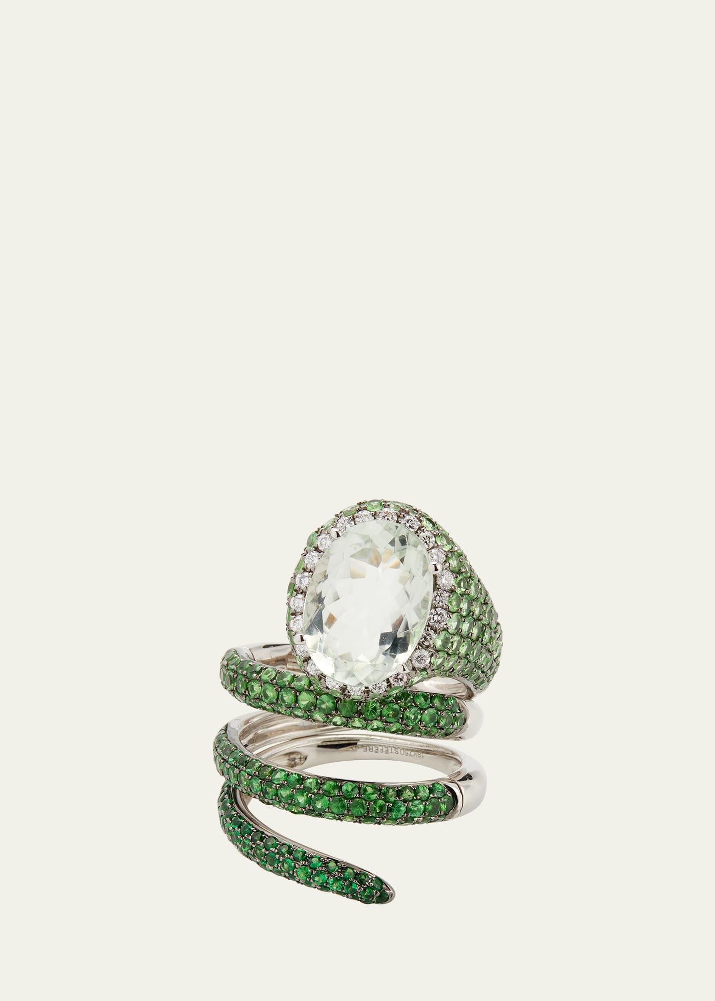 White Gold Green Garnet and Green Amethyst Convertible Ring with Diamond Halo, Size 7