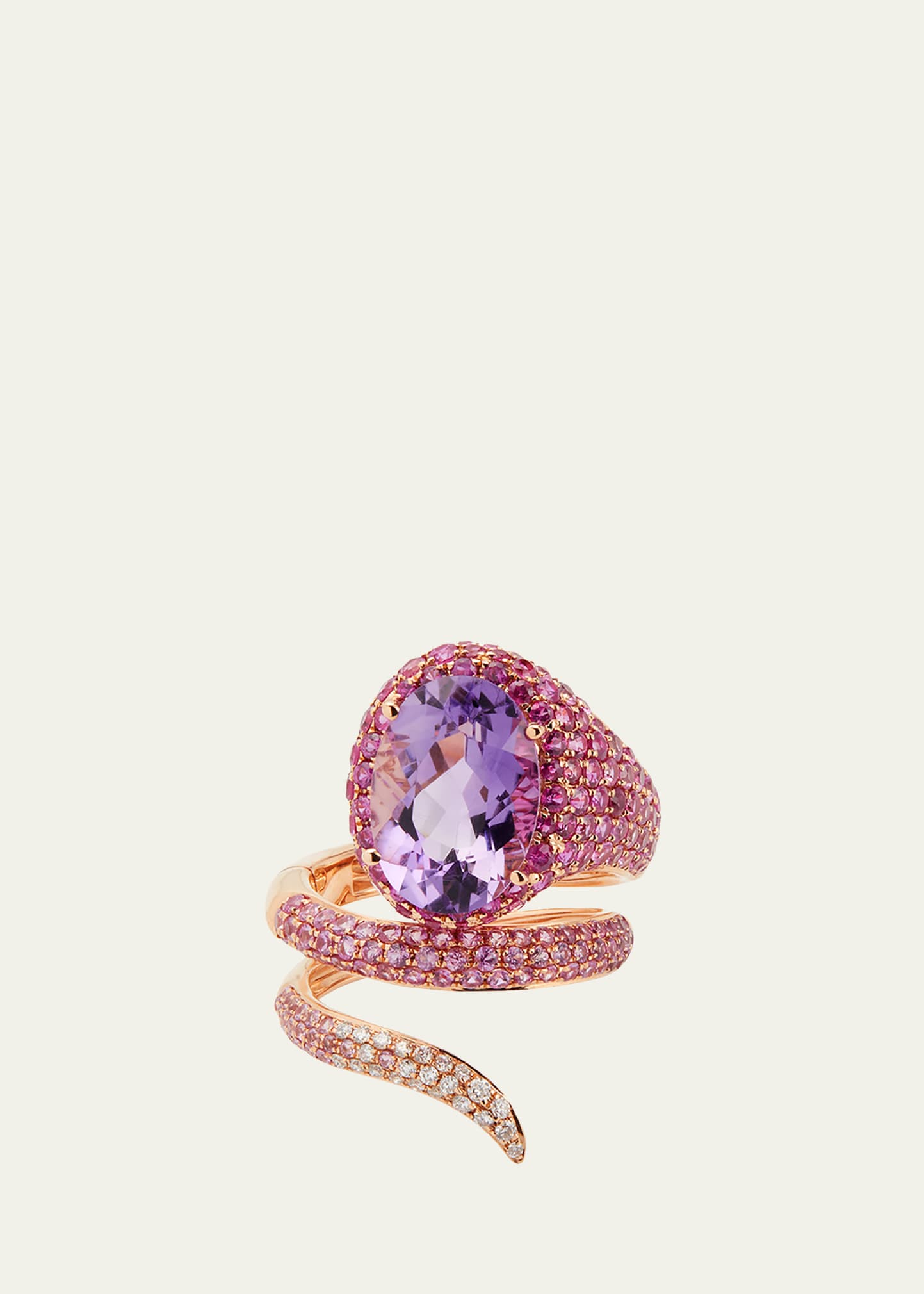 Rose Gold Pink Sapphire and Amethyst Convertible Ring with Diamond Halo, Size 7
