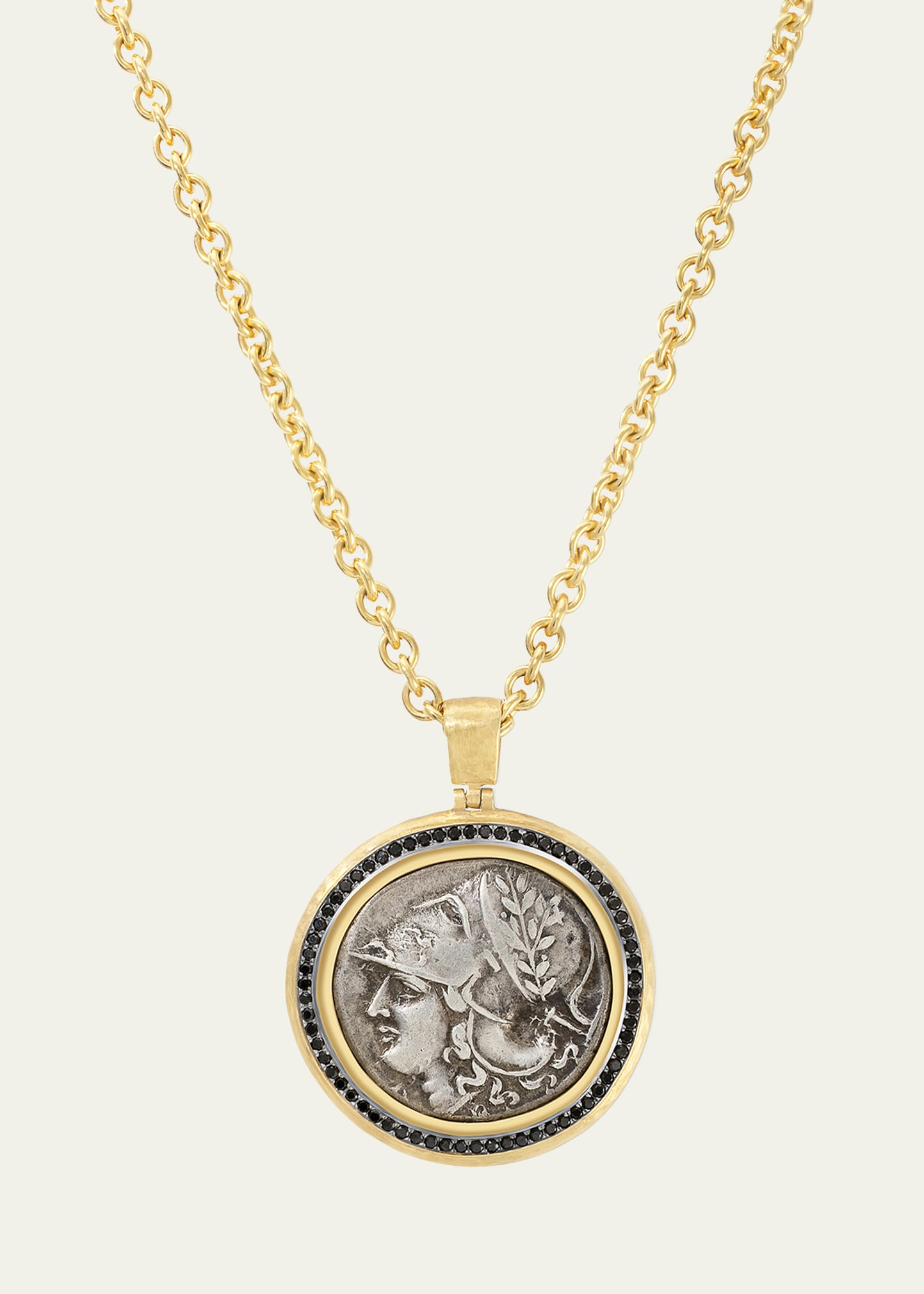 Jorge Adeler Men's 18K Athena/Pegasus Coin & Black Diamond Pendant