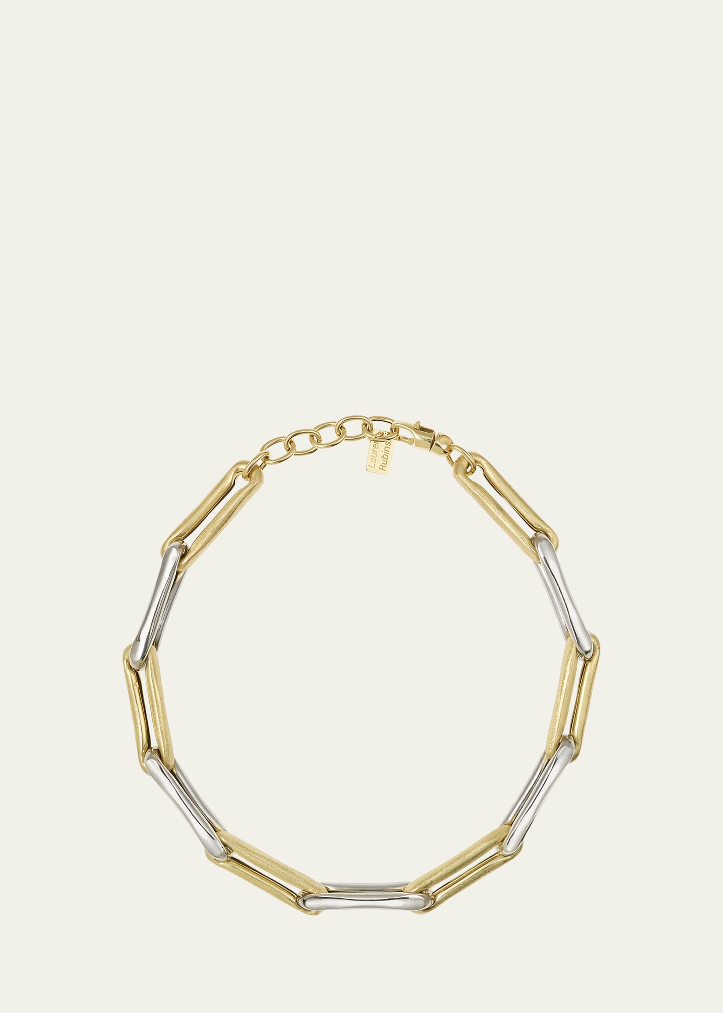 Lauren Rubinski Lr3 XL Link Mixed 14K White and Yellow Gold Necklace with Extender