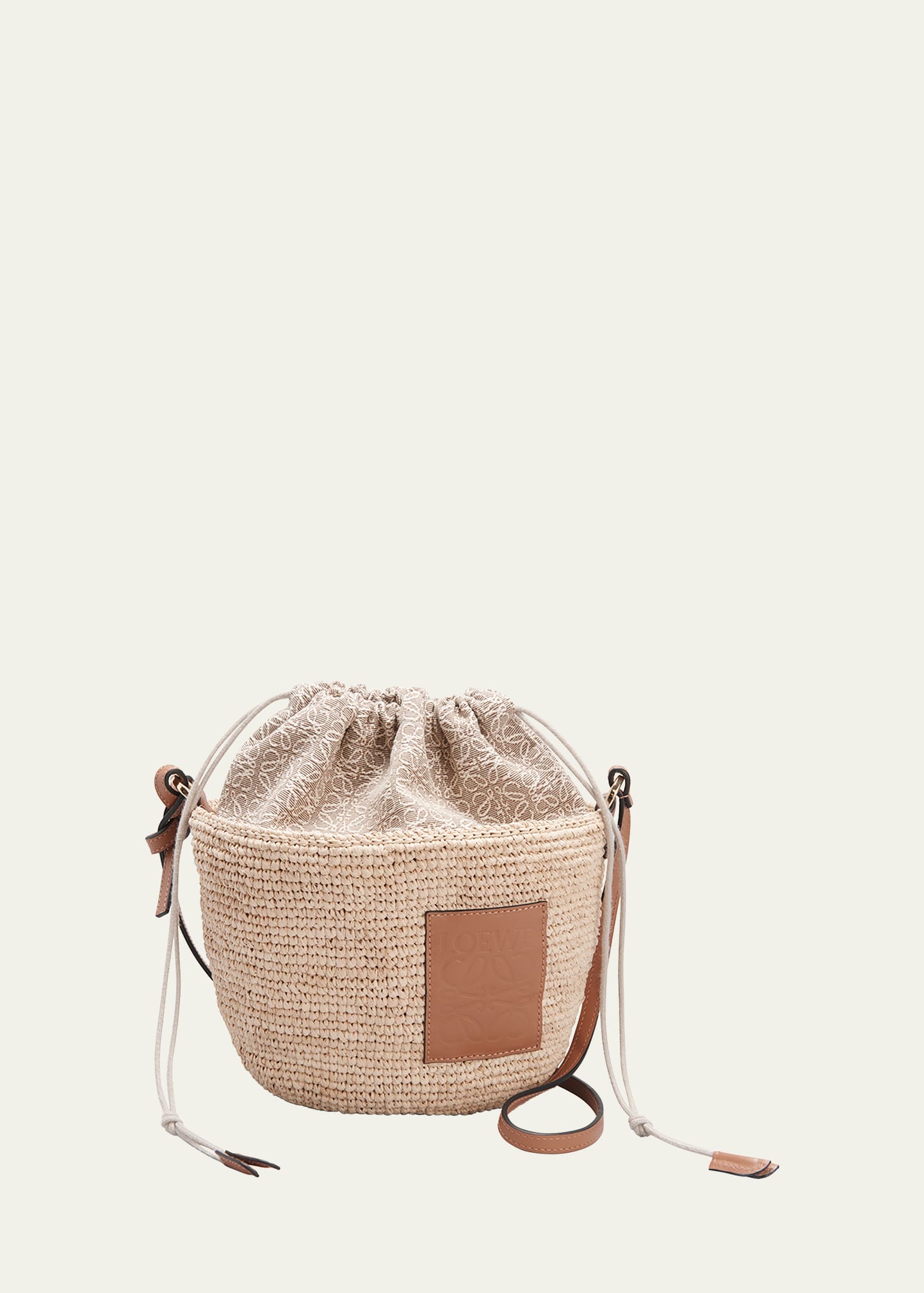 Loewe X Paula's Ibiza Pochette Bag In Raffia With Drawstring Pouch And Leather Strap In Natural/tan