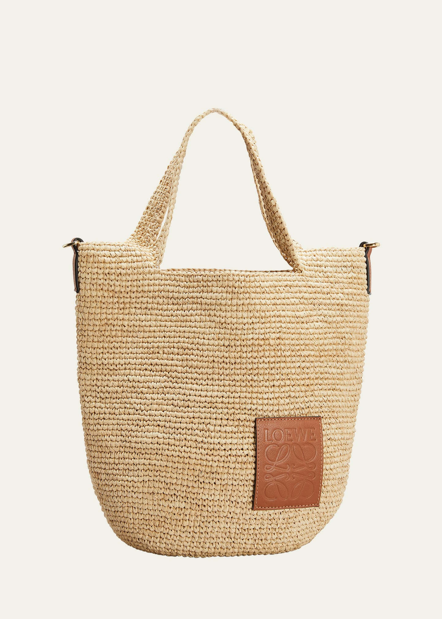 Shop Loewe X Paula's Ibiza Slit Mini Tote Bag In Raffia With Leather Anagram In Natural/tan