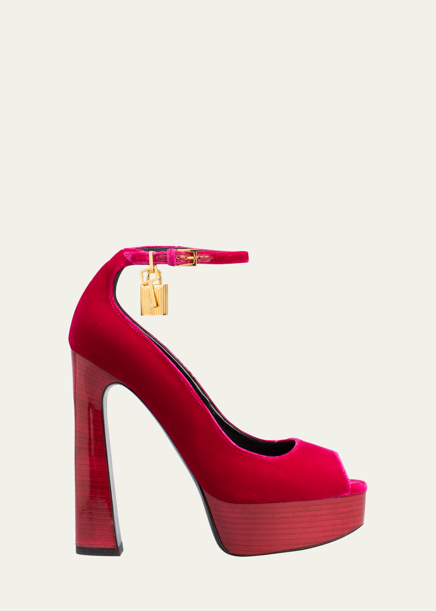 Tom Ford Pink Padlock 145 Velvet Platform Sandals In Crimson Pink