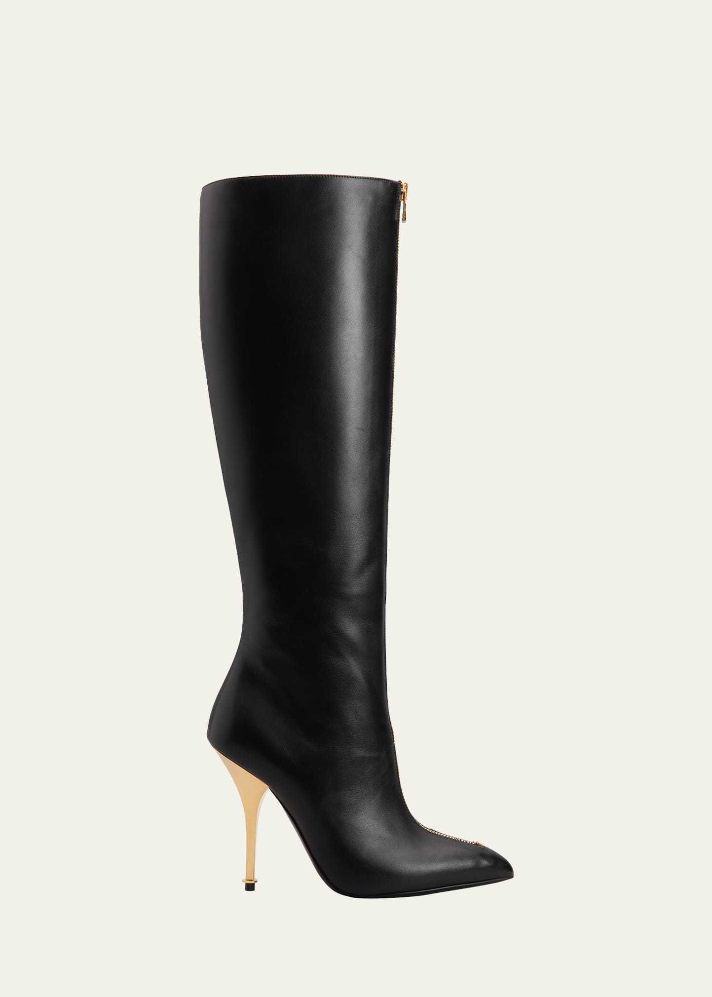 Tom Ford Leather Zip Knee Boots In Black