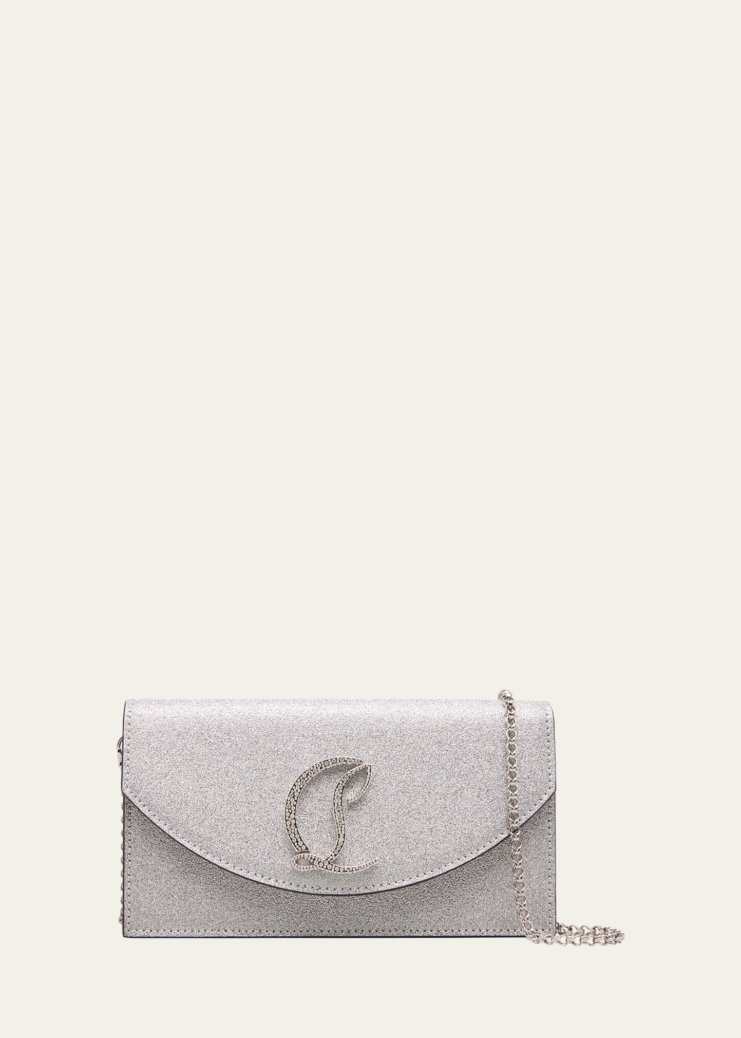 Christian Louboutin Loubi54 Small Glitter Chain Shoulder Bag In Silver
