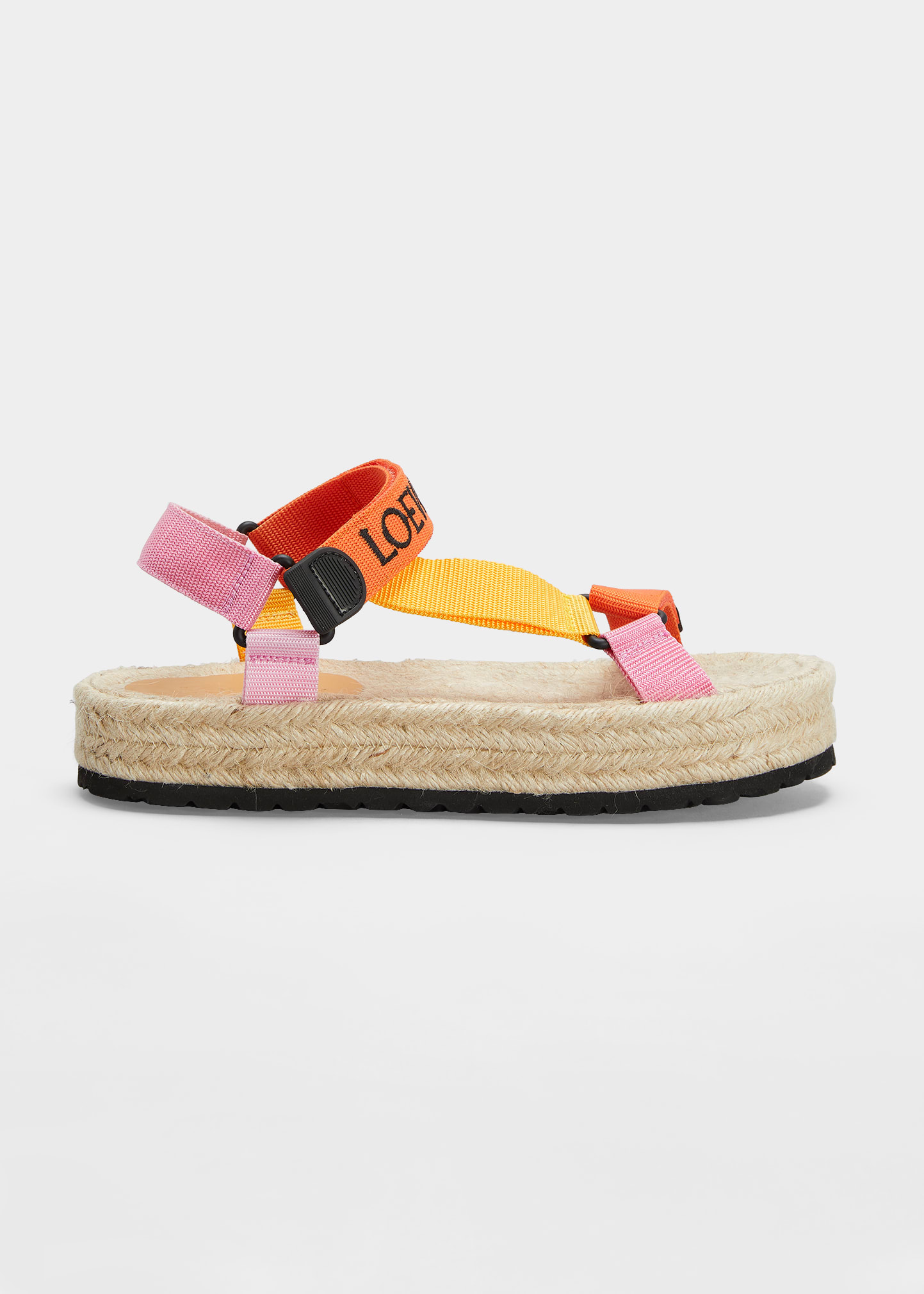Loewe Colorblock T-strap Espadrille Sandals In 9122 Orangemulti