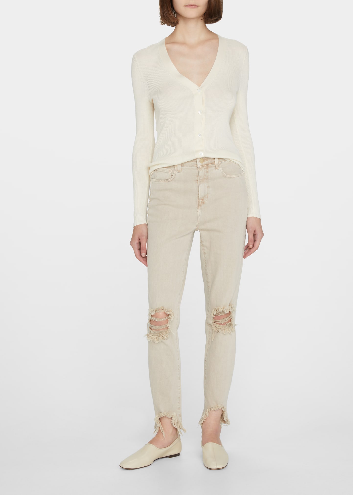 L'Agence High Line Distressed Cropped Skinny Jeans