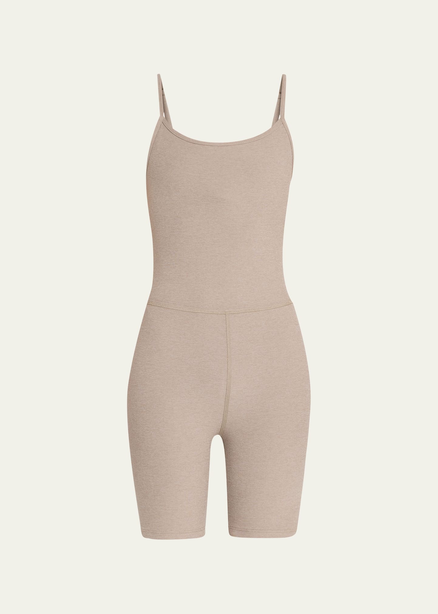 Beyond Yoga Spacedye Uplift Biker Romper In Birch Heather