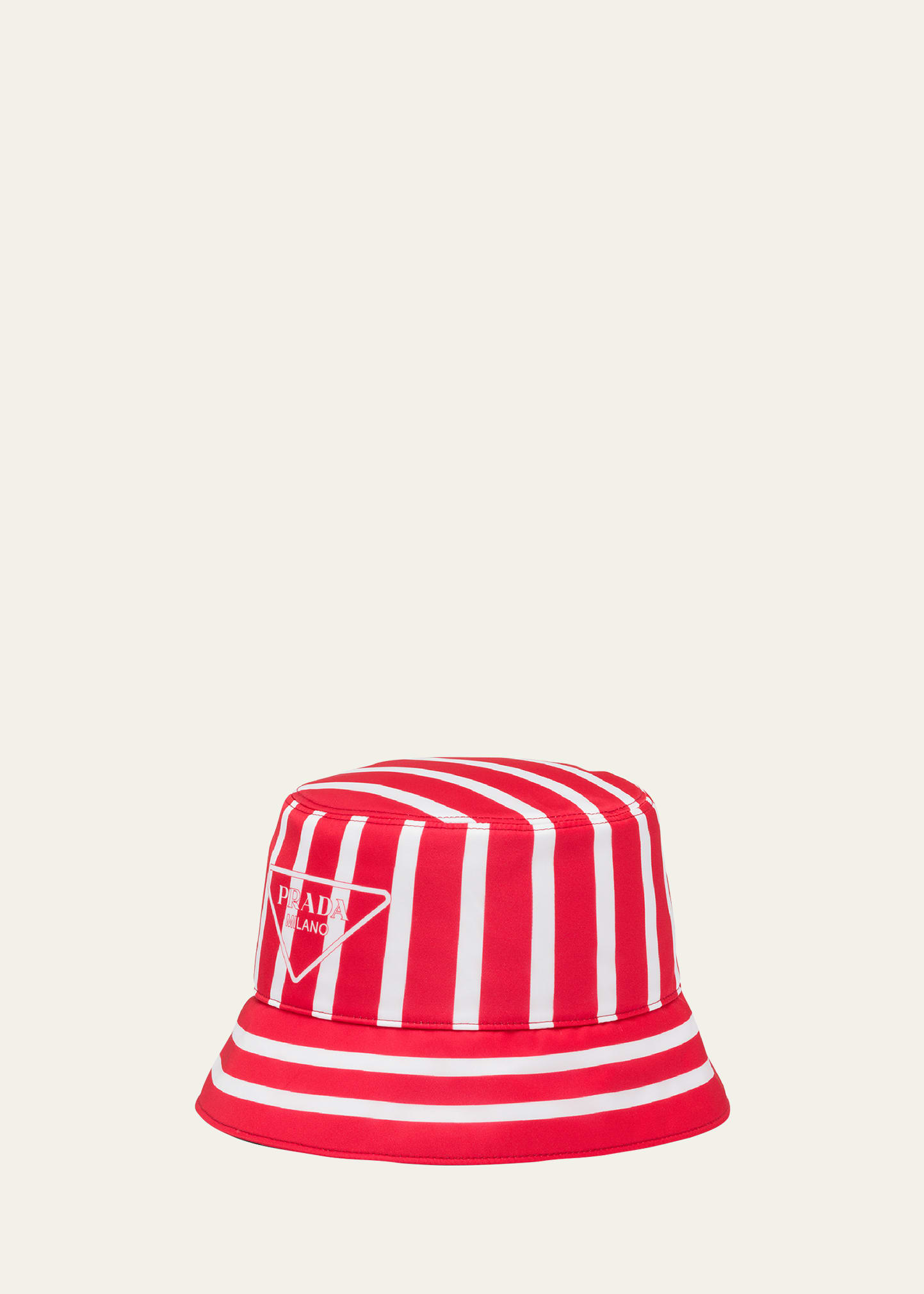 Prada Striped Triangle Logo Bucket Hat In F0011 Rosso