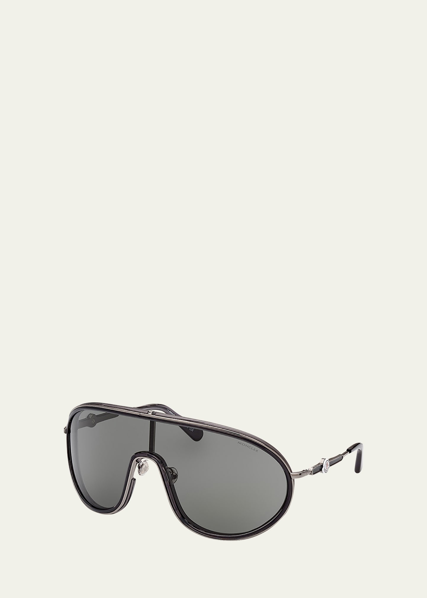 Shop Moncler Lunettes Men's Vangarde Metal Shield Sunglasses In Black/smoke