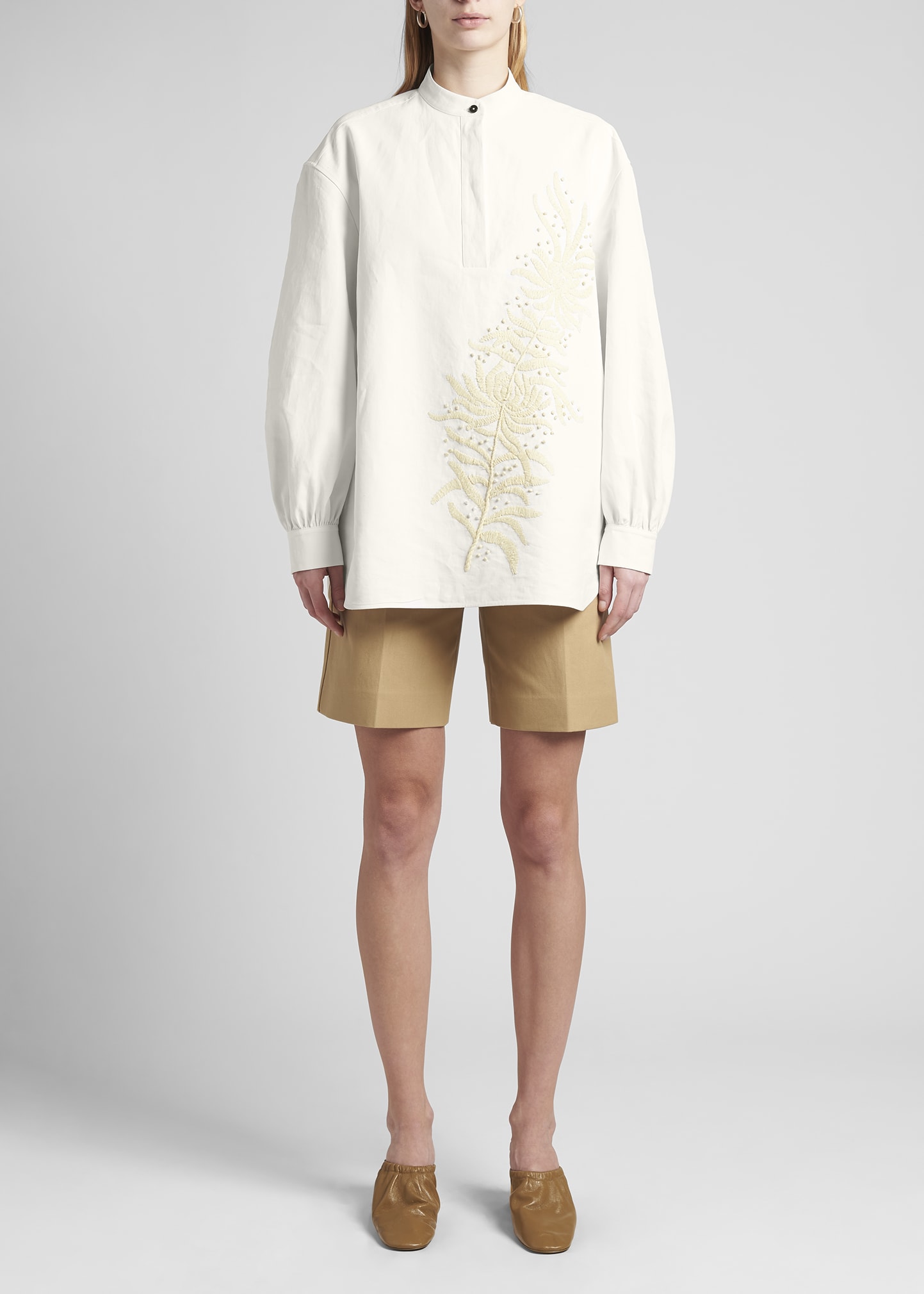 Tree-Embroidered Linen Shirt