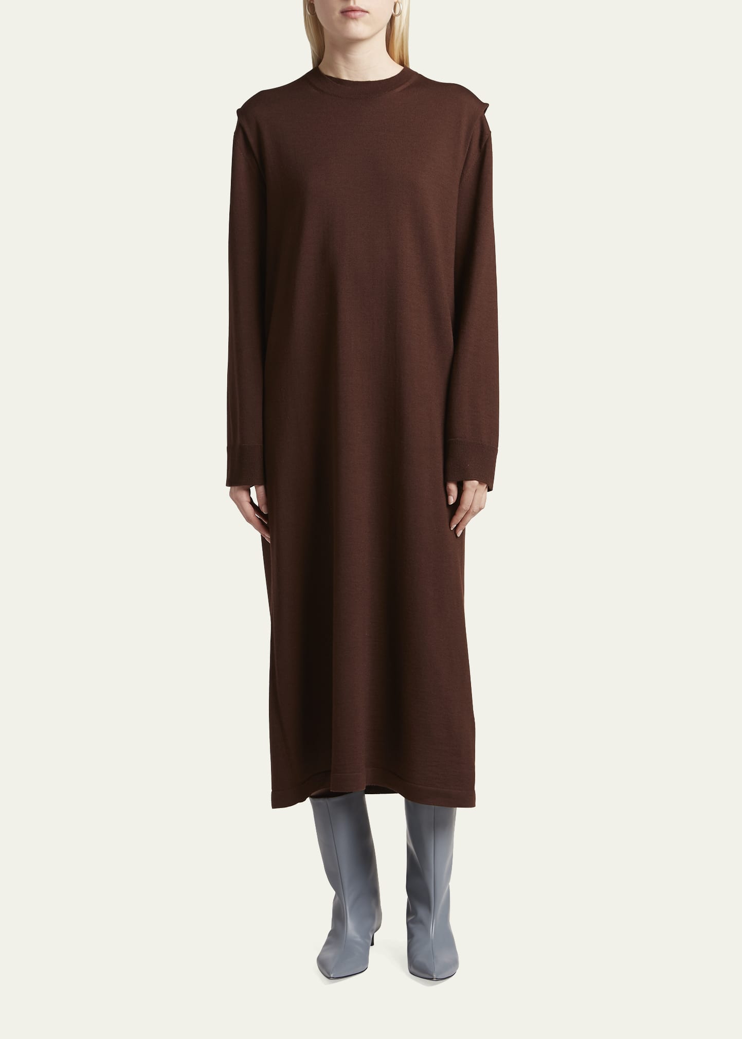 Long-Sleeve Wool Dress with Sleeveless Overlay