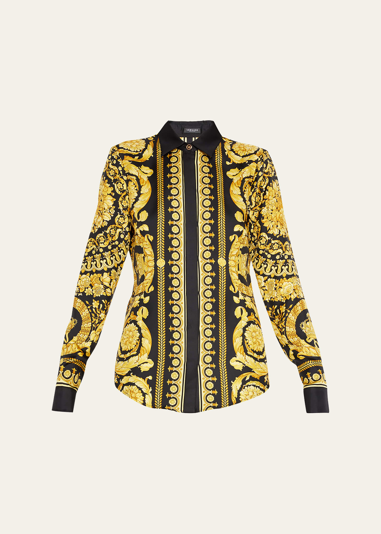 Shop Versace Baroque Heritage Silk Formal Shirt In Black Gold
