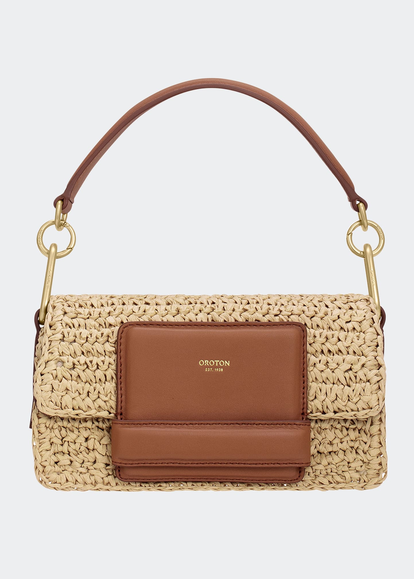 Oroton Alva Small Day Woven Shoulder Bag In Natural/brandy | ModeSens