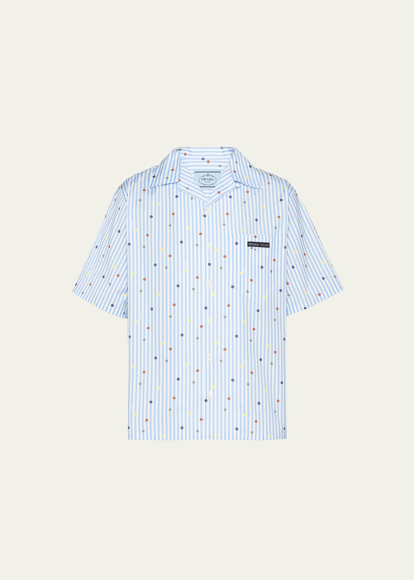 Men's Striped Polka-Dot Bowling Shirt