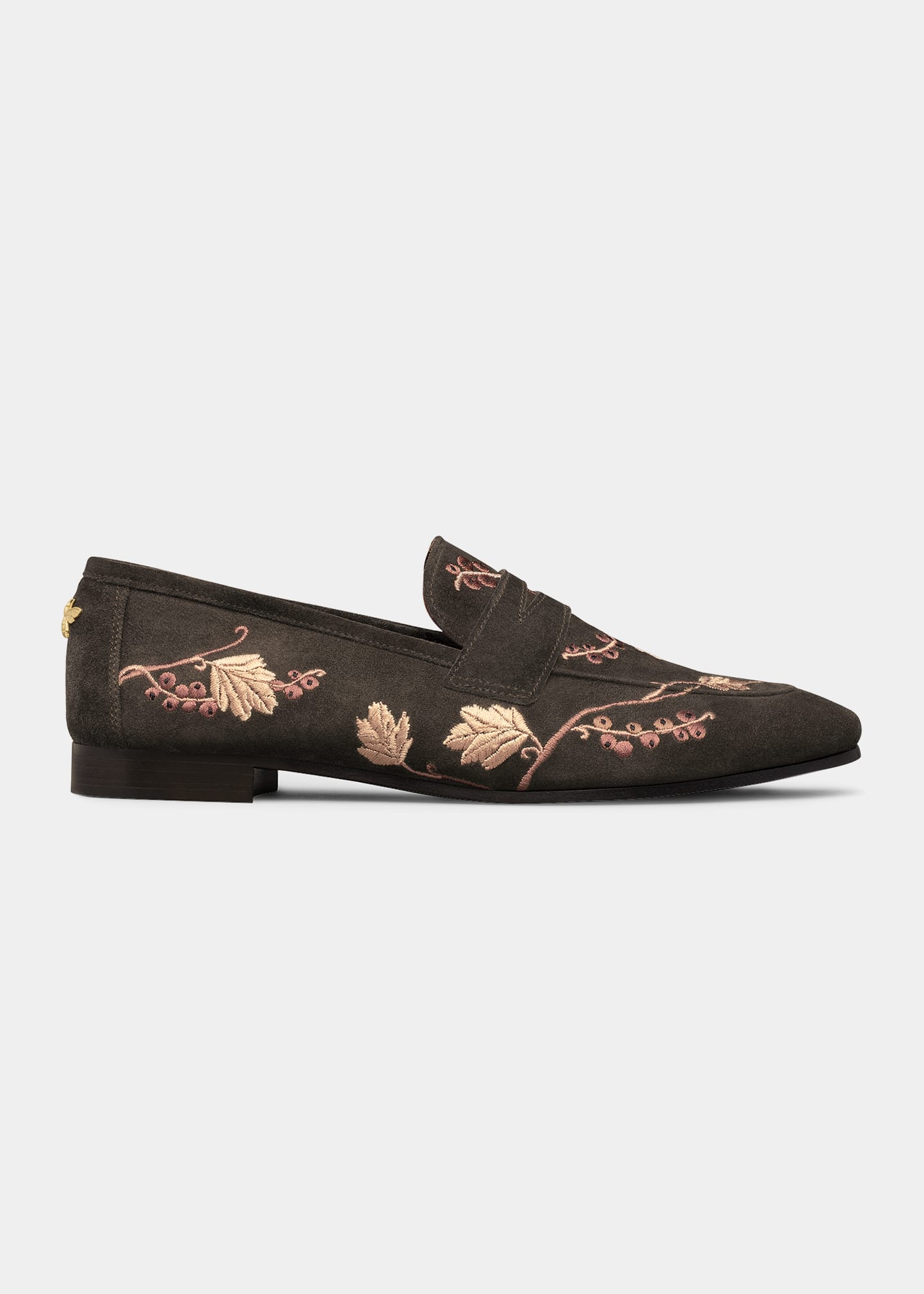 Bougeotte Flaneur Floral Embroidered Penny Loafers In Brown Powder