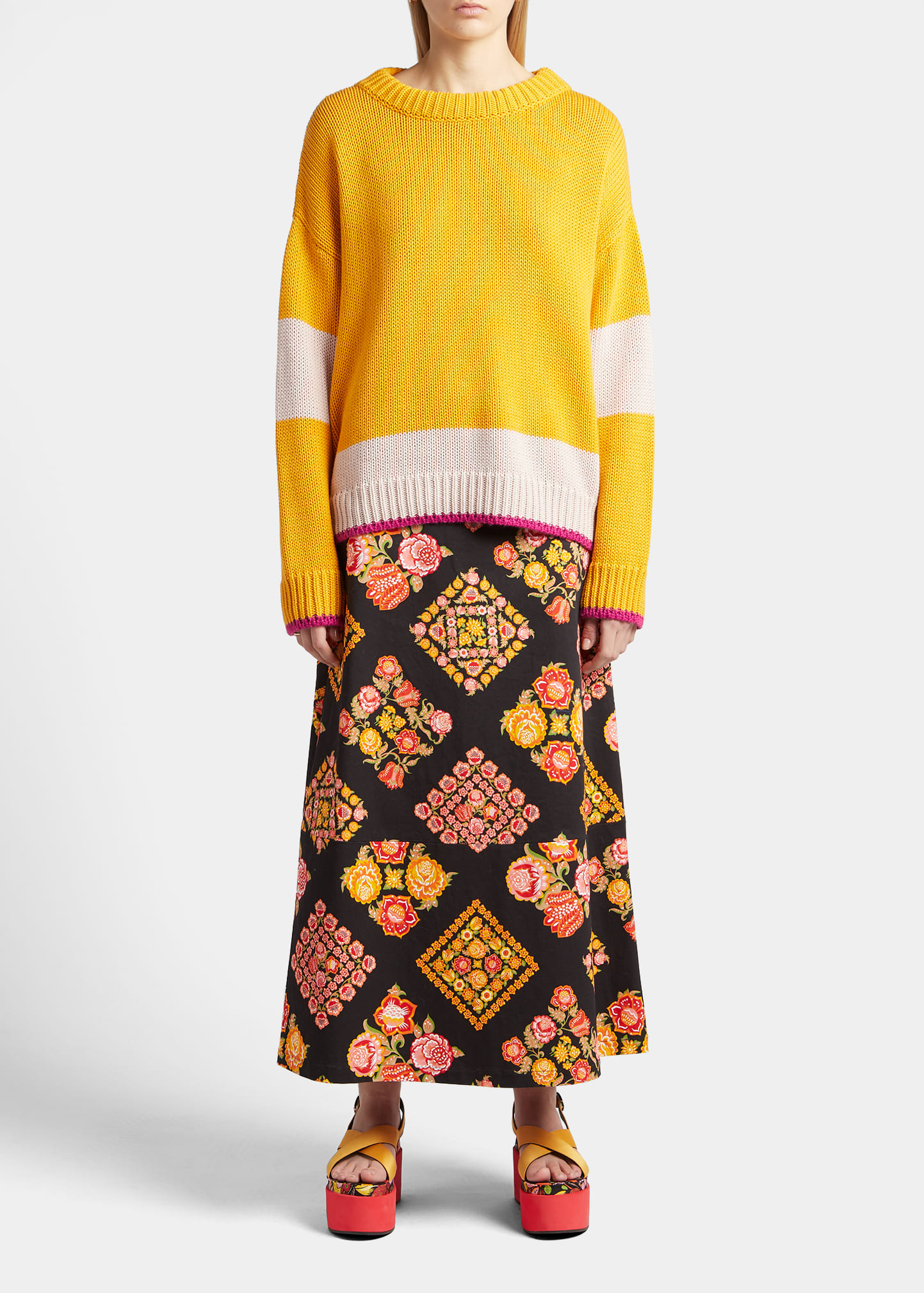 La Doublej A Long Floral Abstract Maxi Skirt In Cowgirl Nero