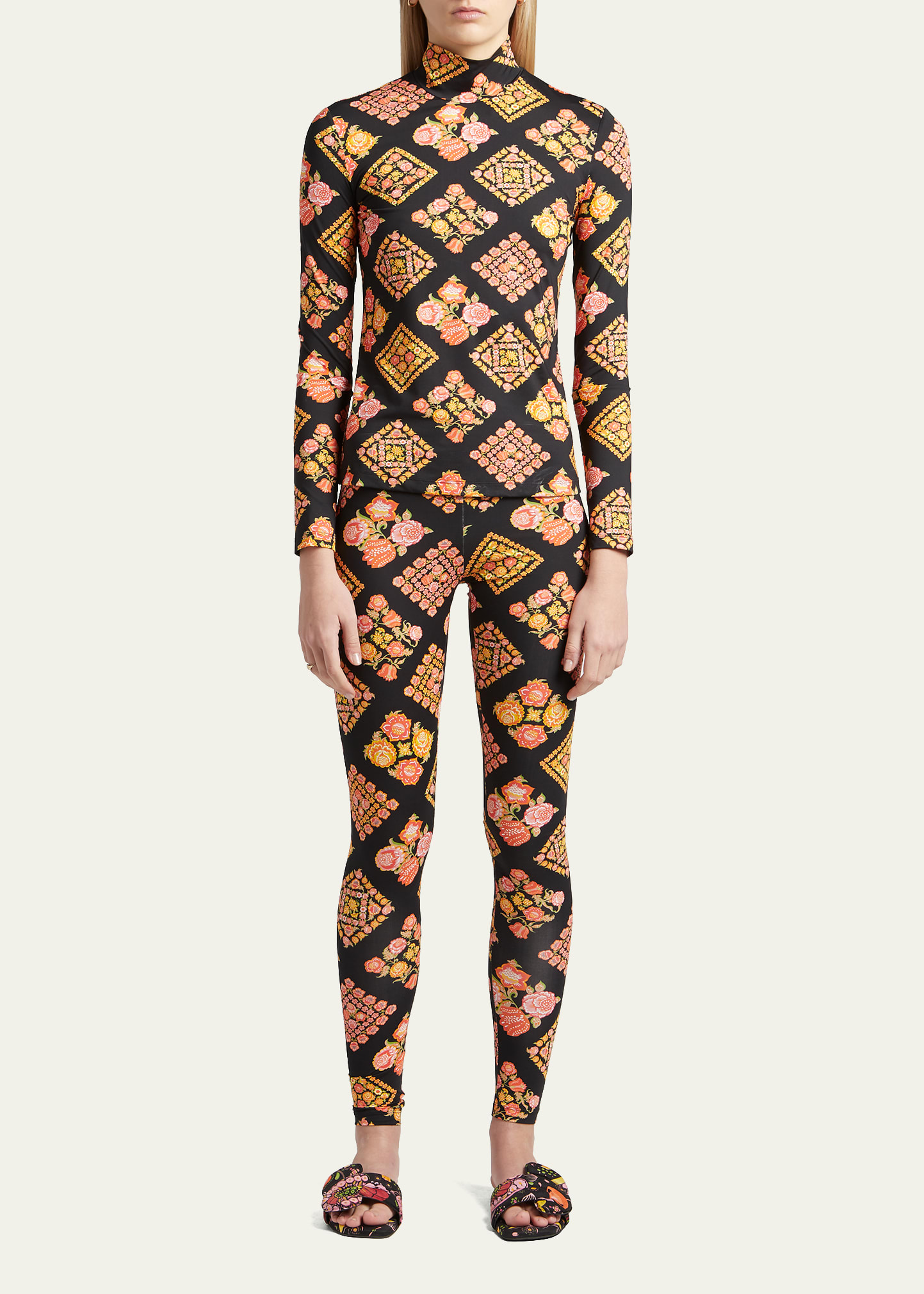 La Doublej Floral-print Stretch-jersey Leggings In Cowgirl Nero