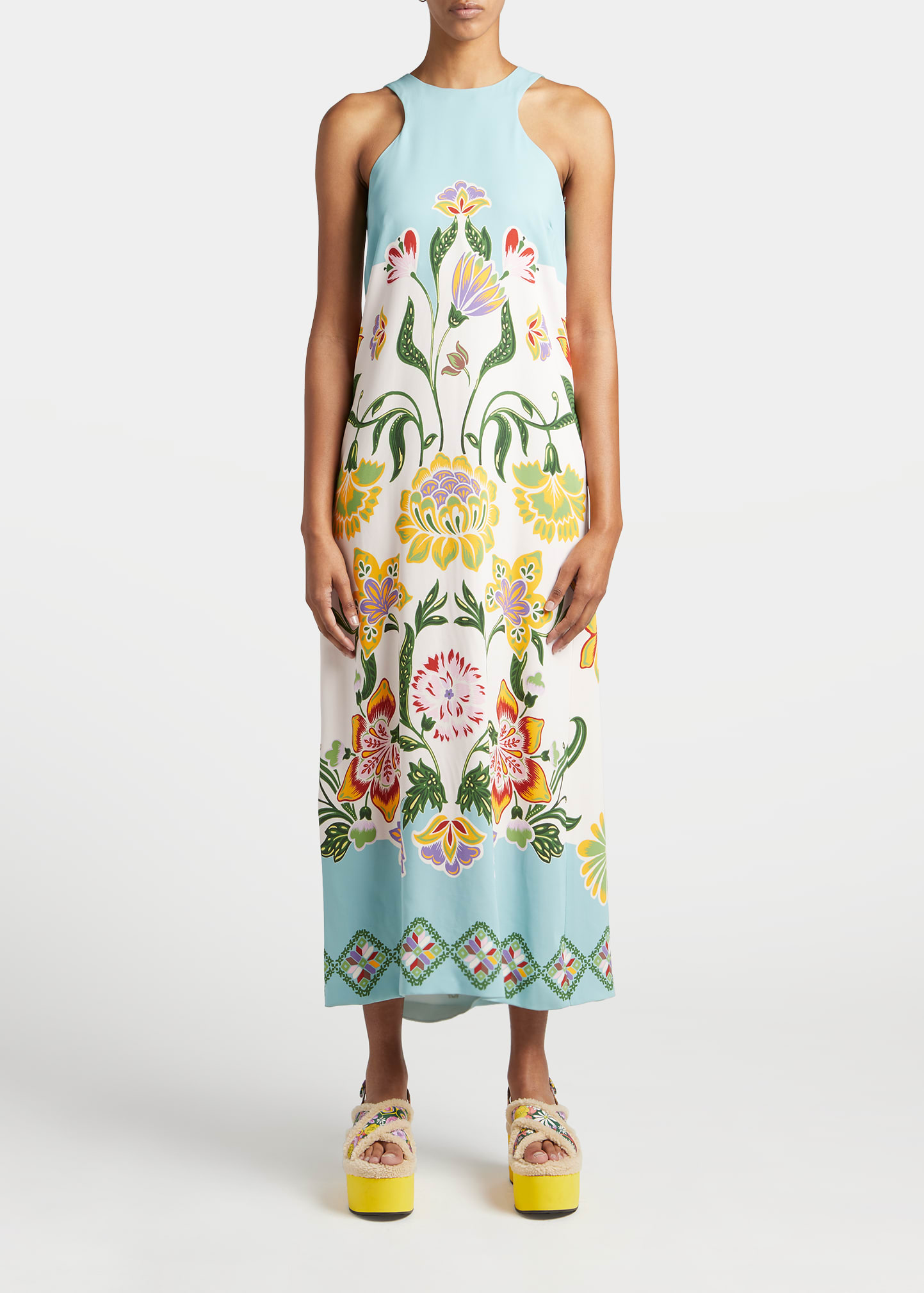 La Doublej Racer Floral Placed-print Maxi Dress In Folk Flowers Azzu