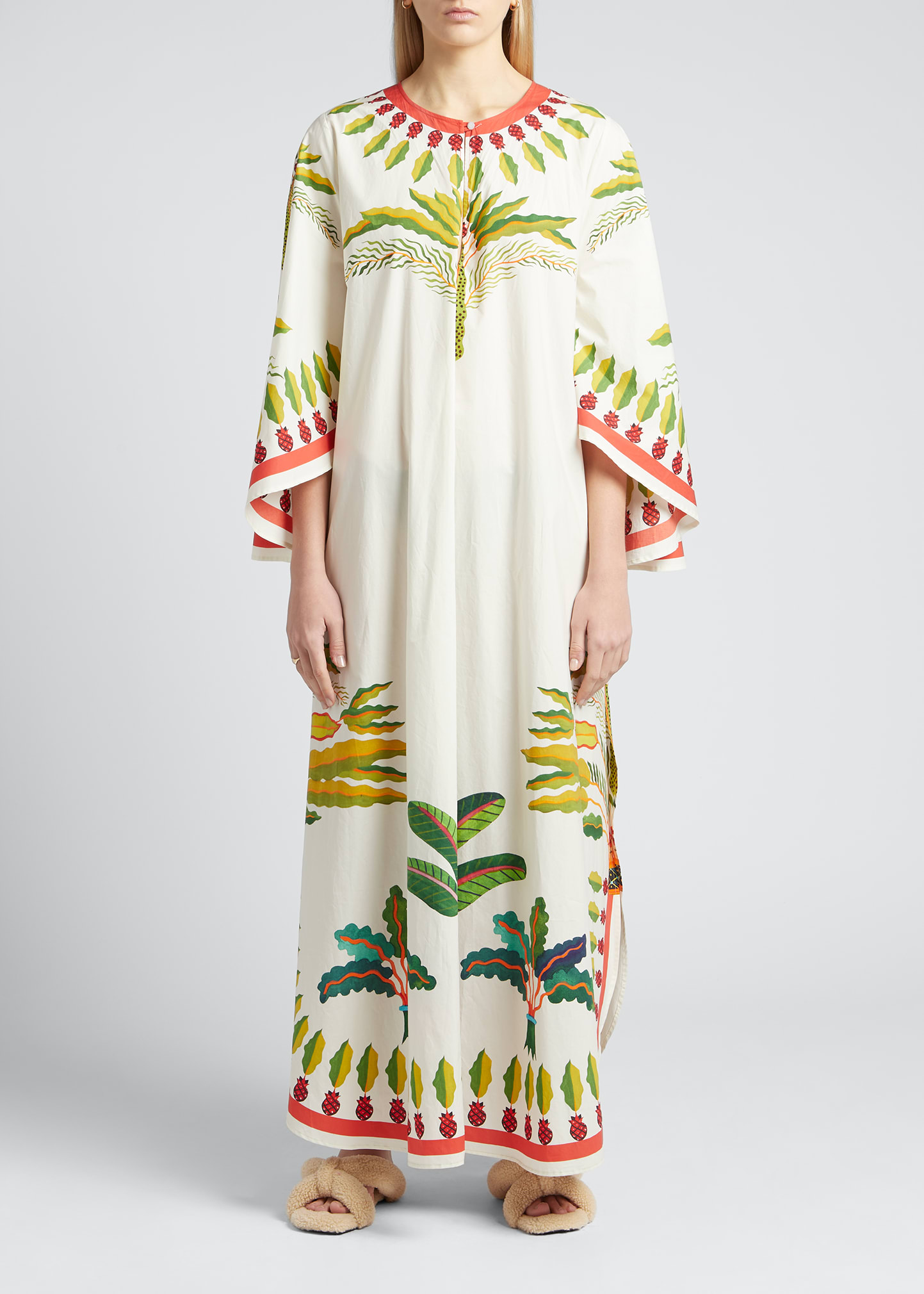 La Doublej Flying Palm Tree-print Poplin Kaftan Dress In Palme Placee