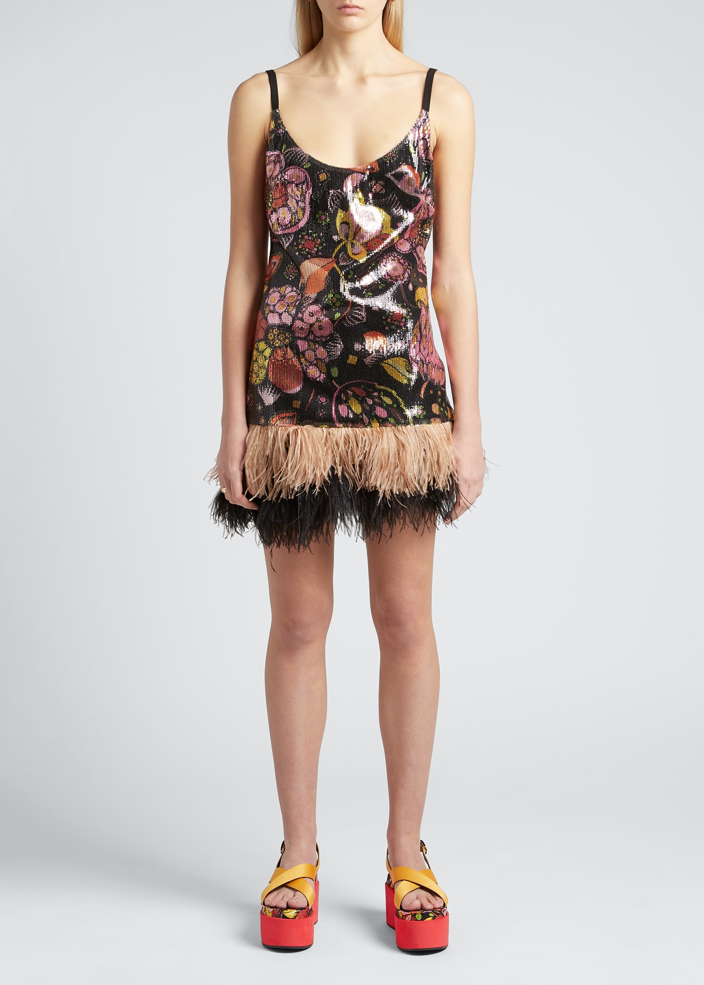 Gatsby Floral Sequin-Embellished Feather Mini Dress