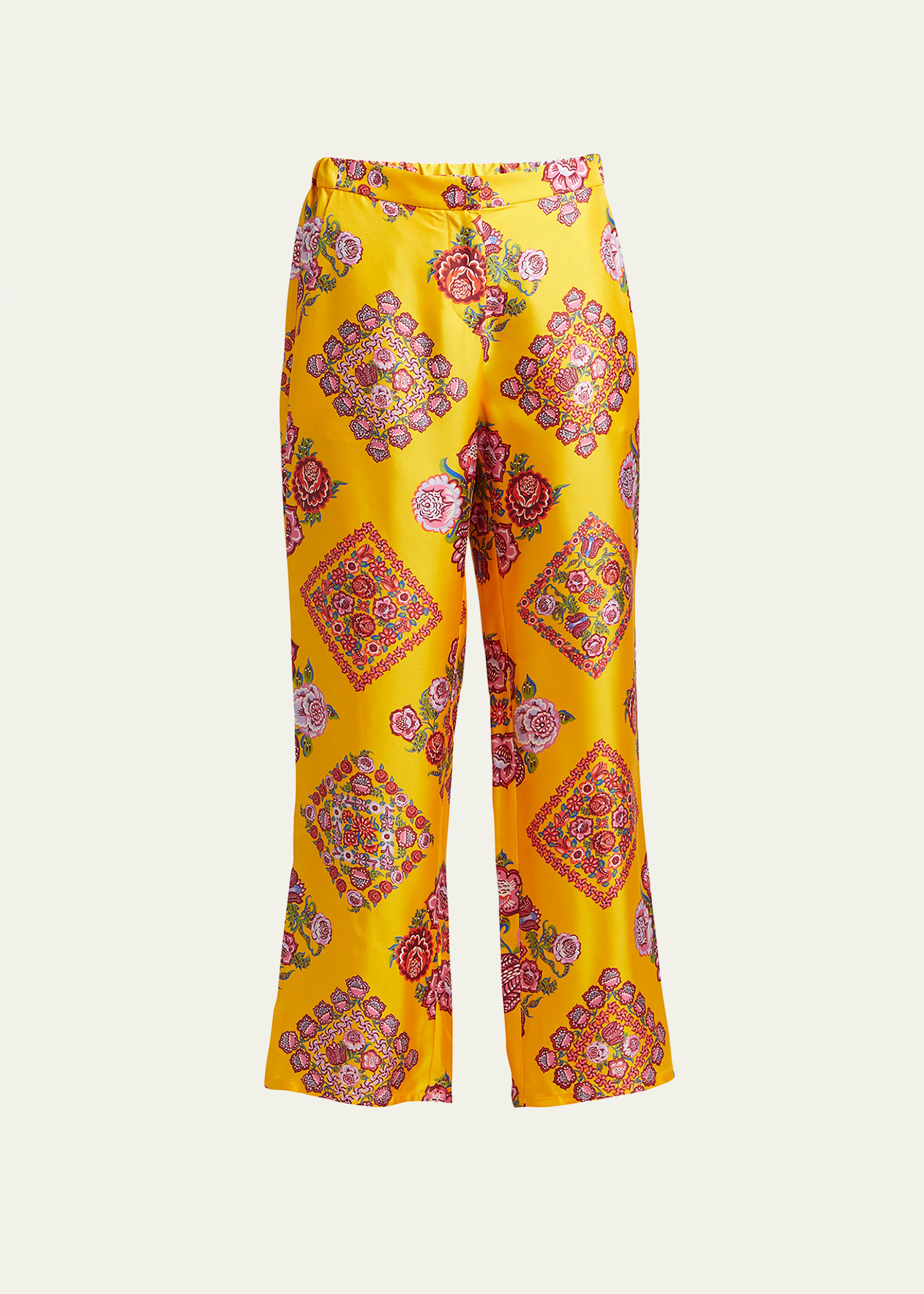Boudoir Floral Abstract-Print Silk Trousers