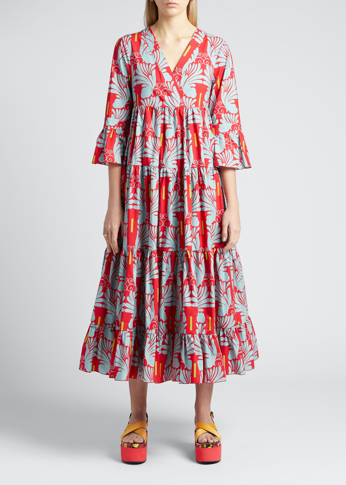 Jennifer Jane Printed Tiered Poplin Maxi Dress
