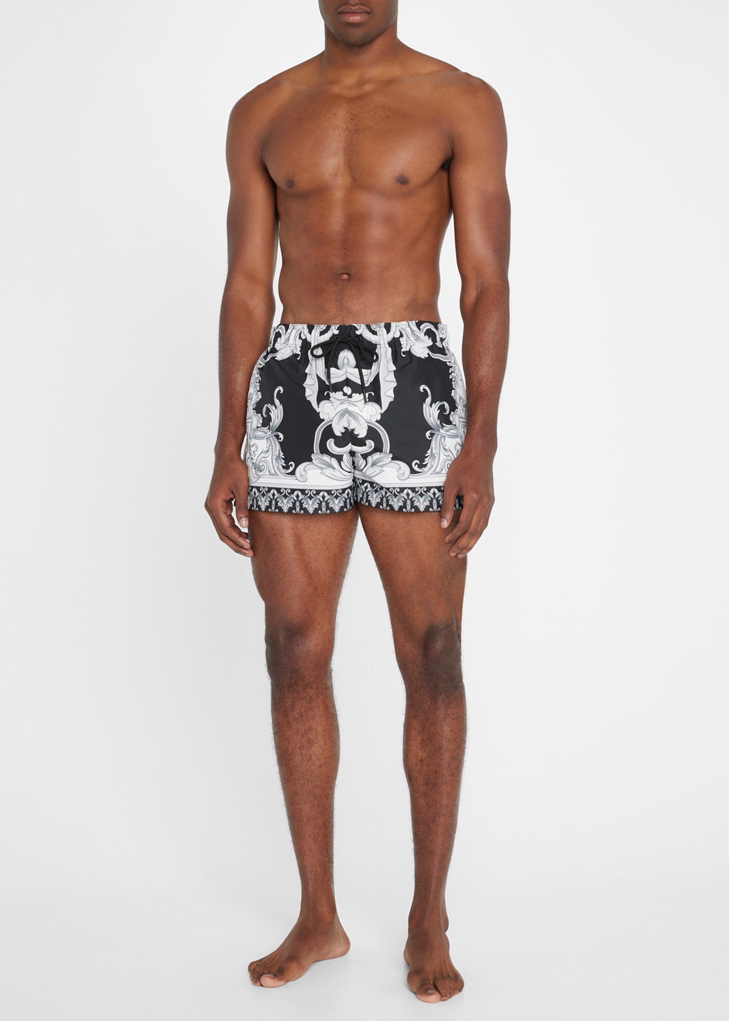 Versace Men's Barocco Swim Shorts In Black/white