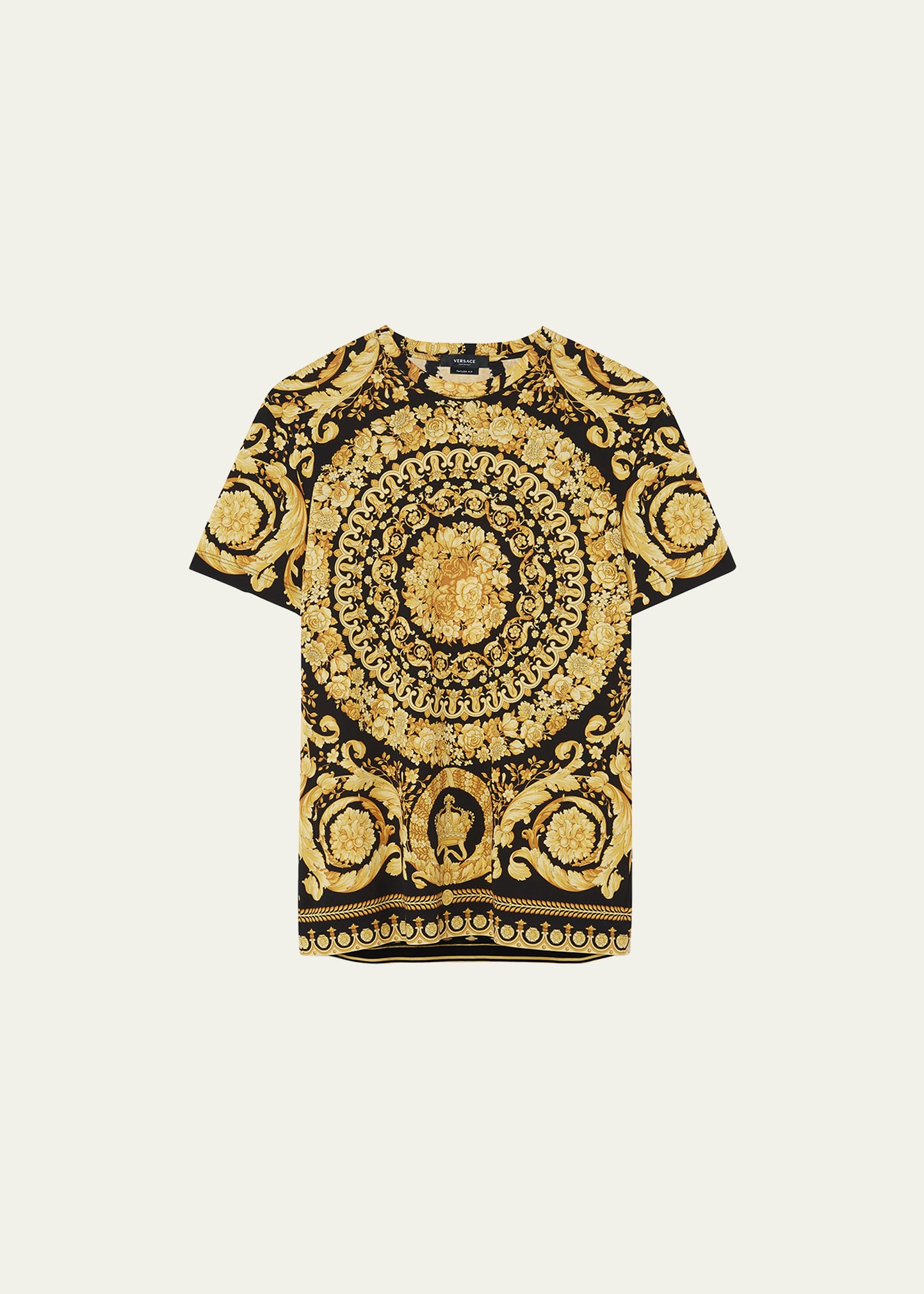 Versace T-shirt Jersey Cotton Bio Stampa Barocco Classic In Black/gold