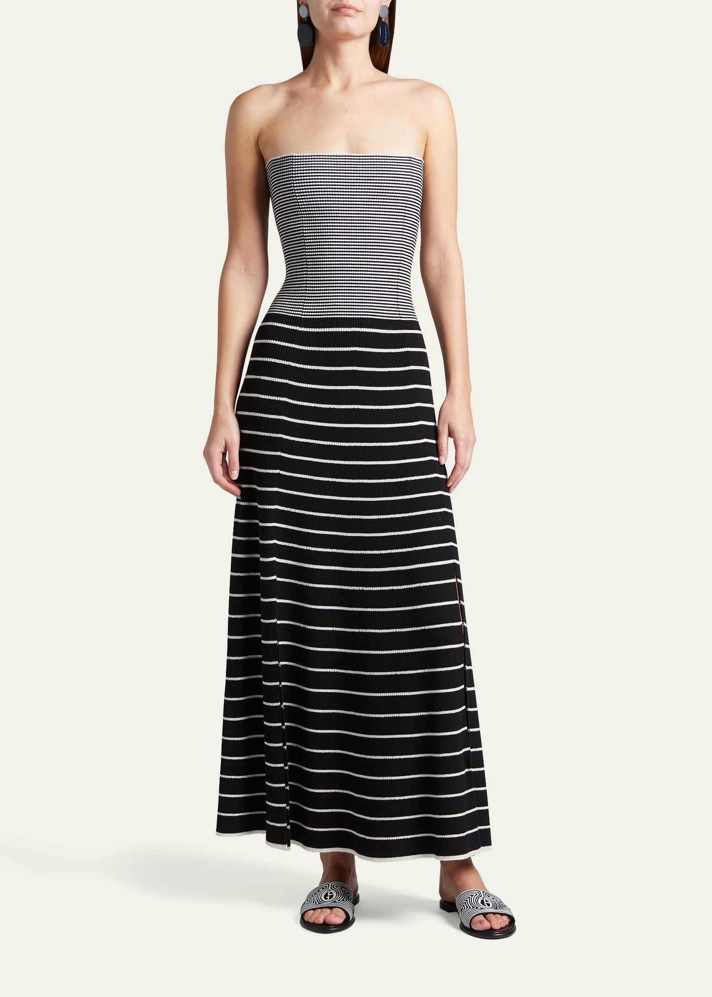 Striped Strapless Wool Rib Maxi Dress