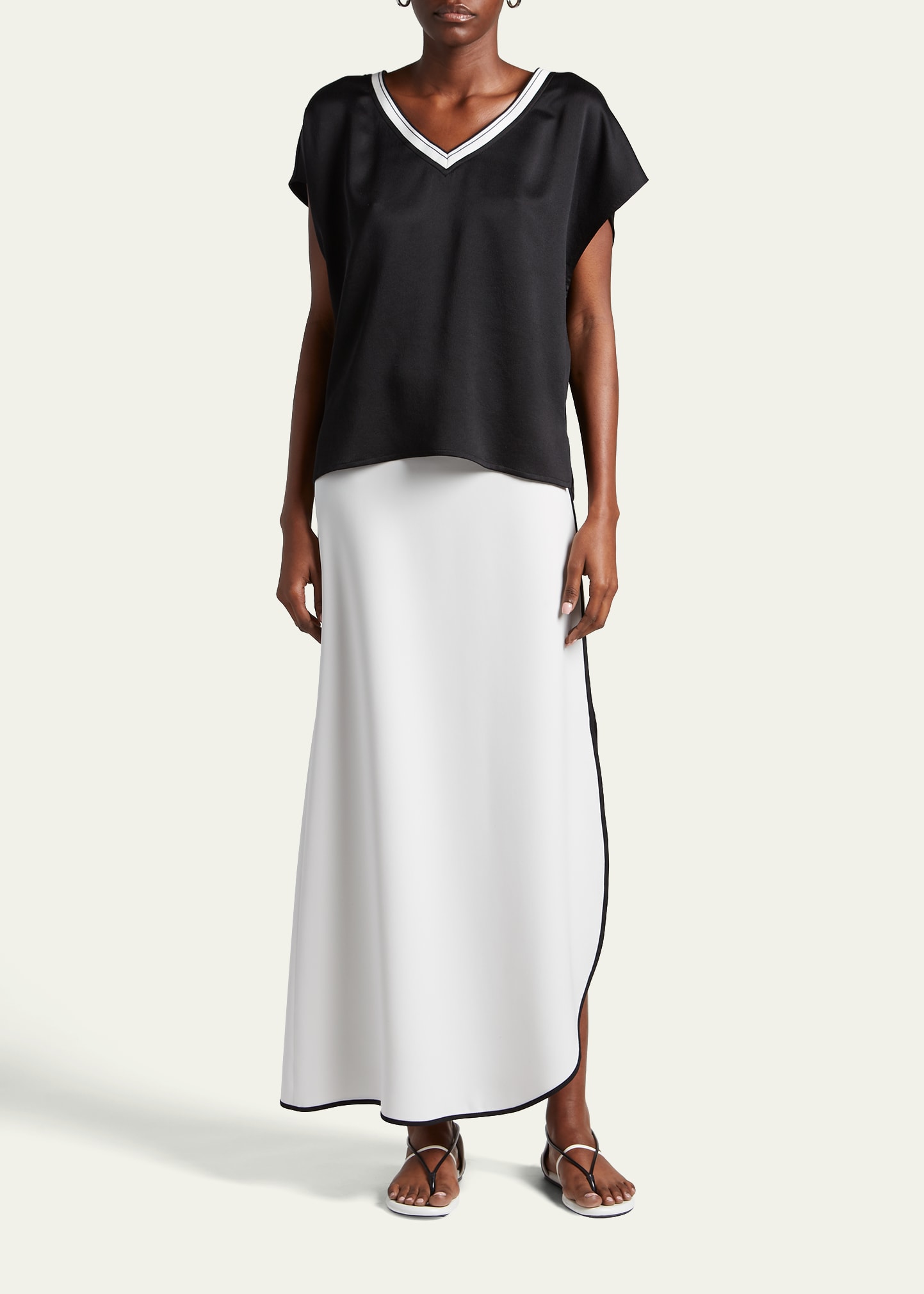 Giorgio Armani Contrast-trim Silk Blouse, Black In Solid Black