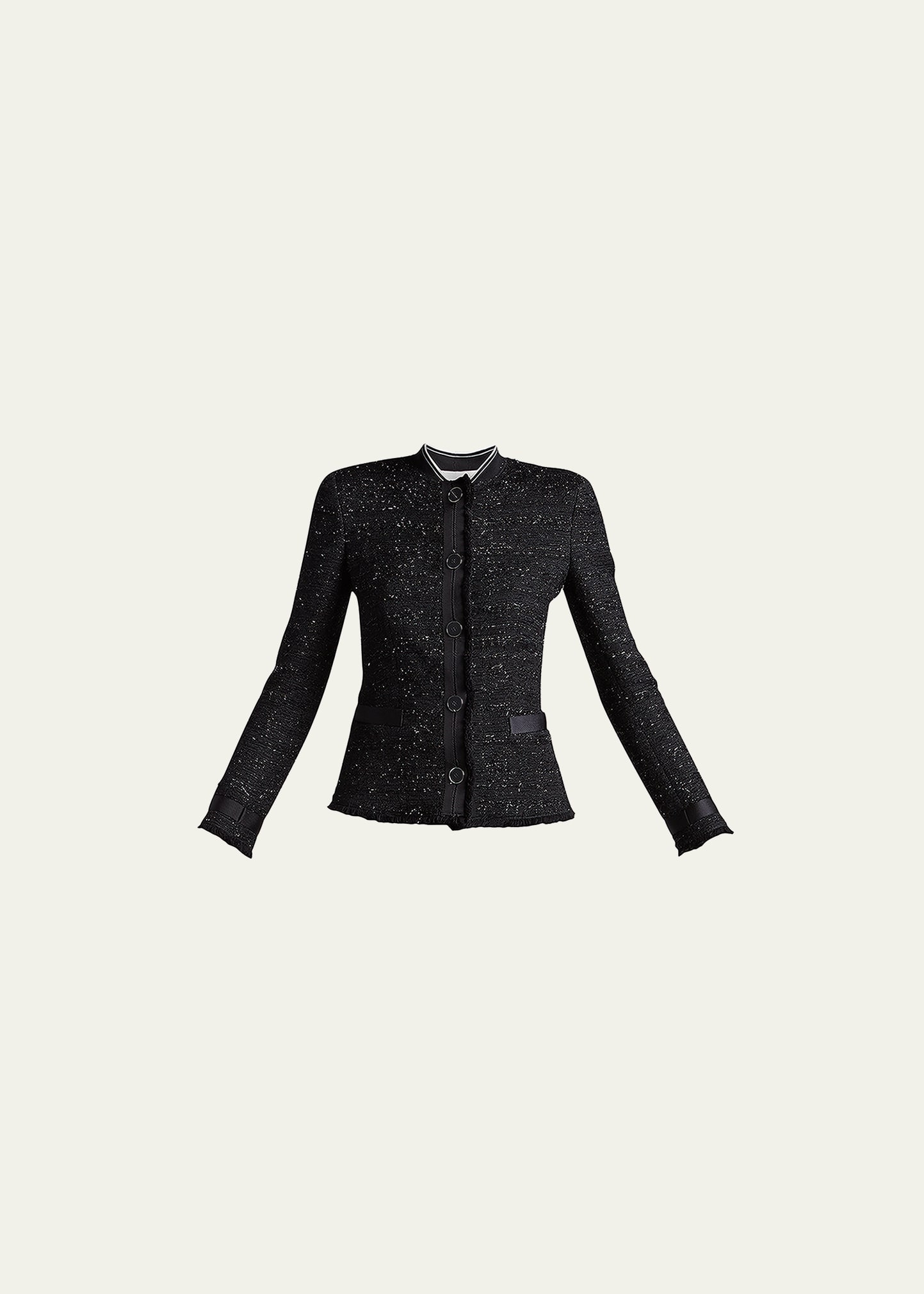 Tweed Lurex Fringe-Trim Jacket