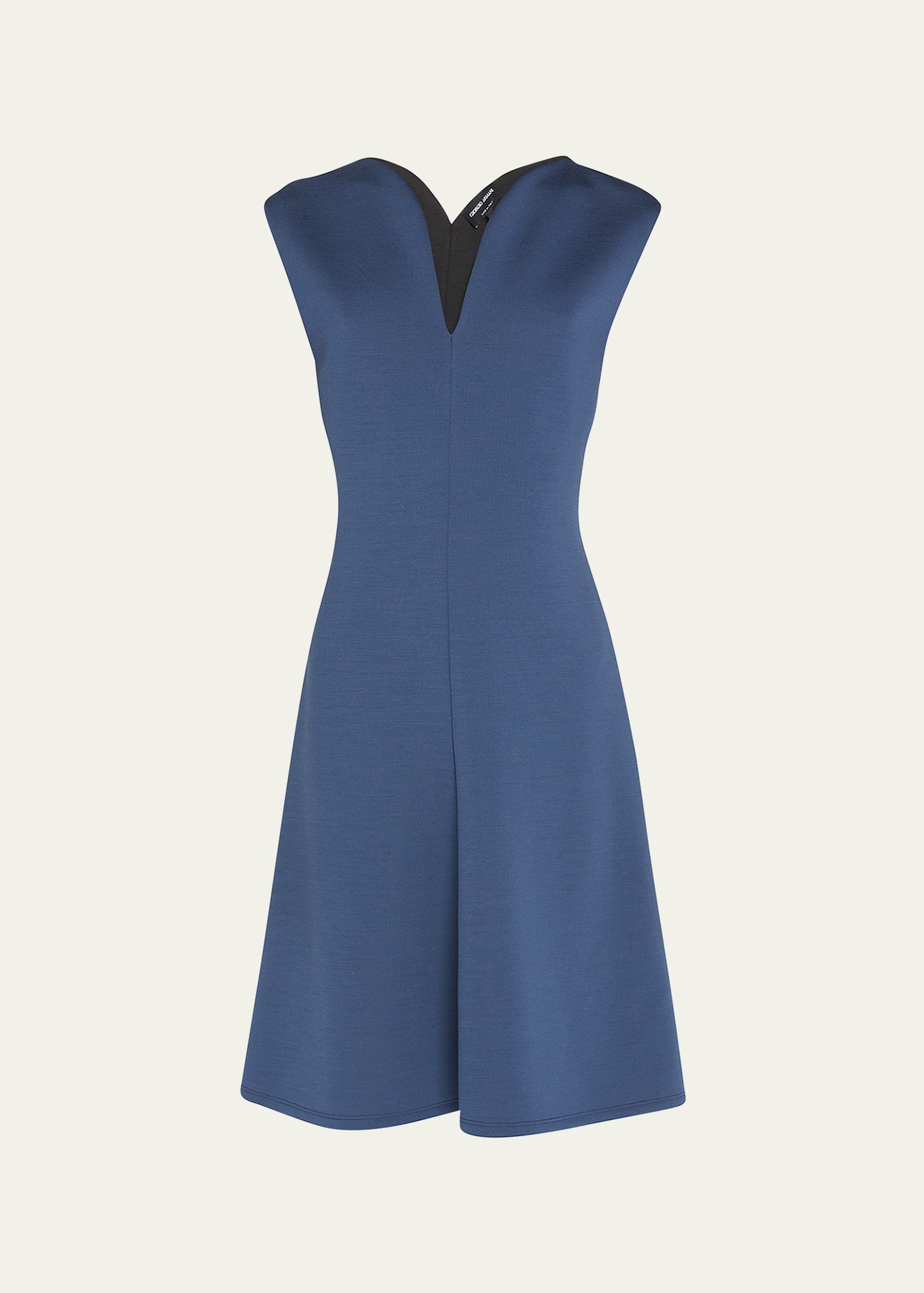 Giorgio Armani Mixed Wool Viscose Double Jersey Dress In Navy