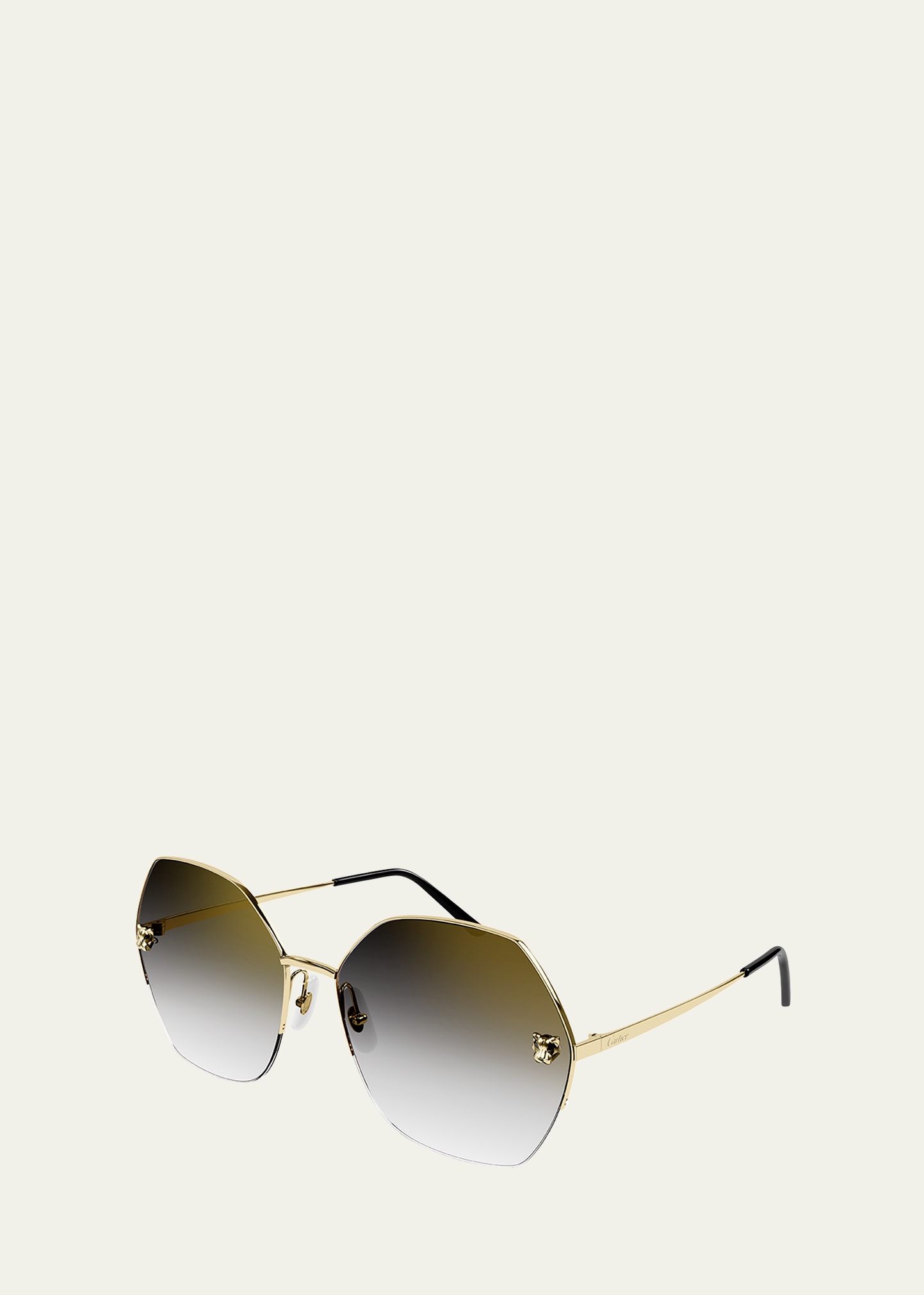 Shop Cartier Panther Round Metal Sunglasses In Gold