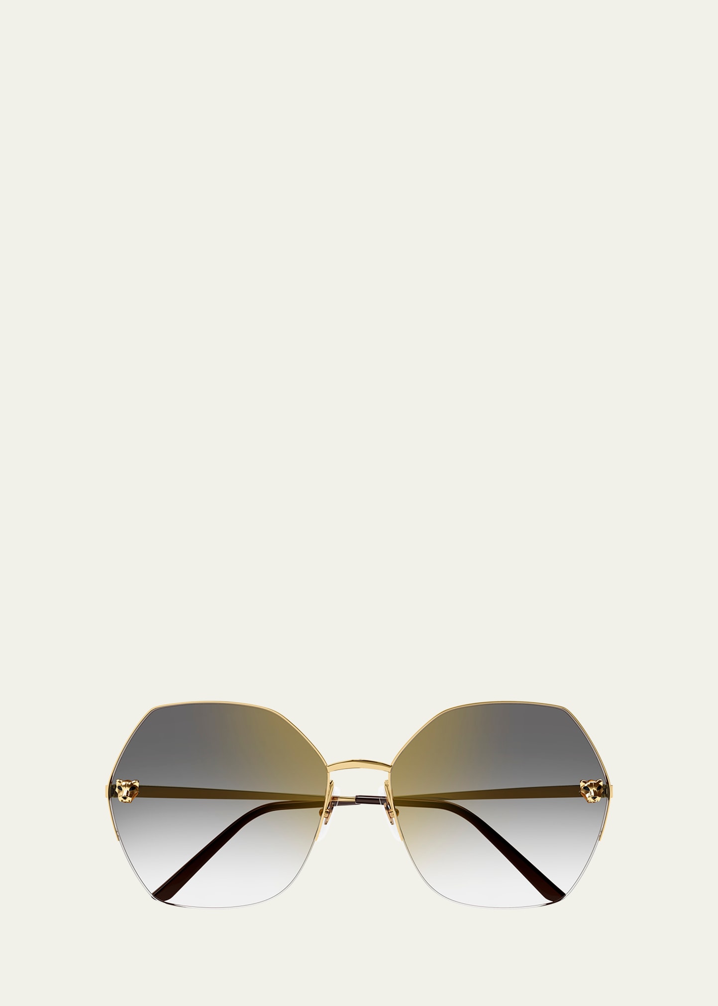 Shop Cartier Panther Round Metal Sunglasses In Gold