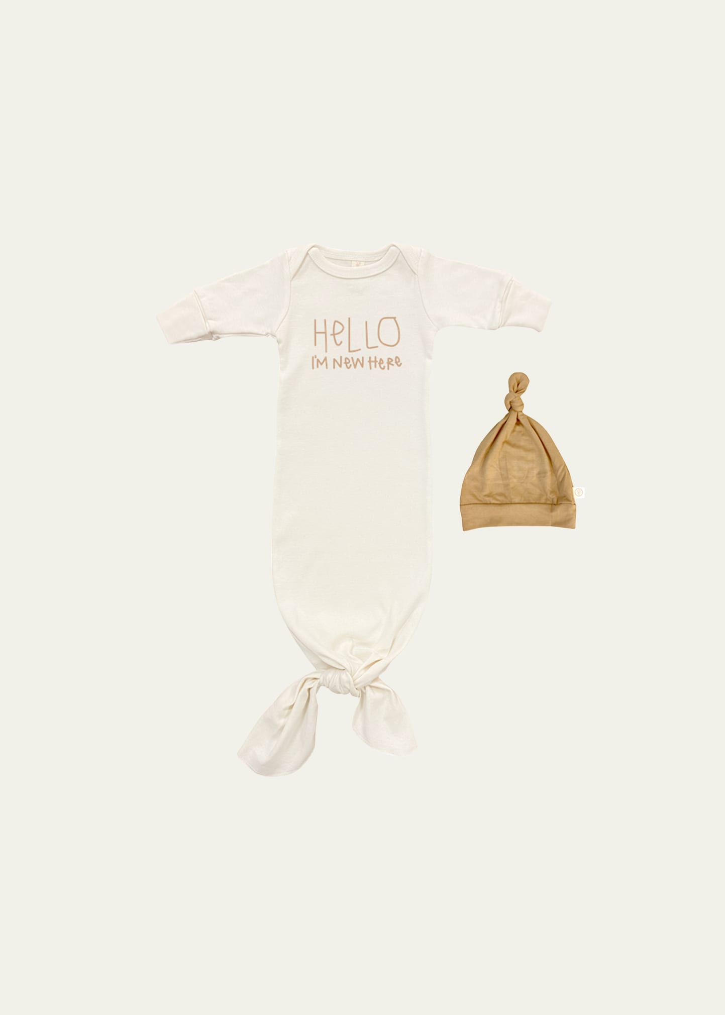 Tenth & Pine Babies' Kid's Hello I'm New Here Knotted Gown W/ Hat In Natural 1