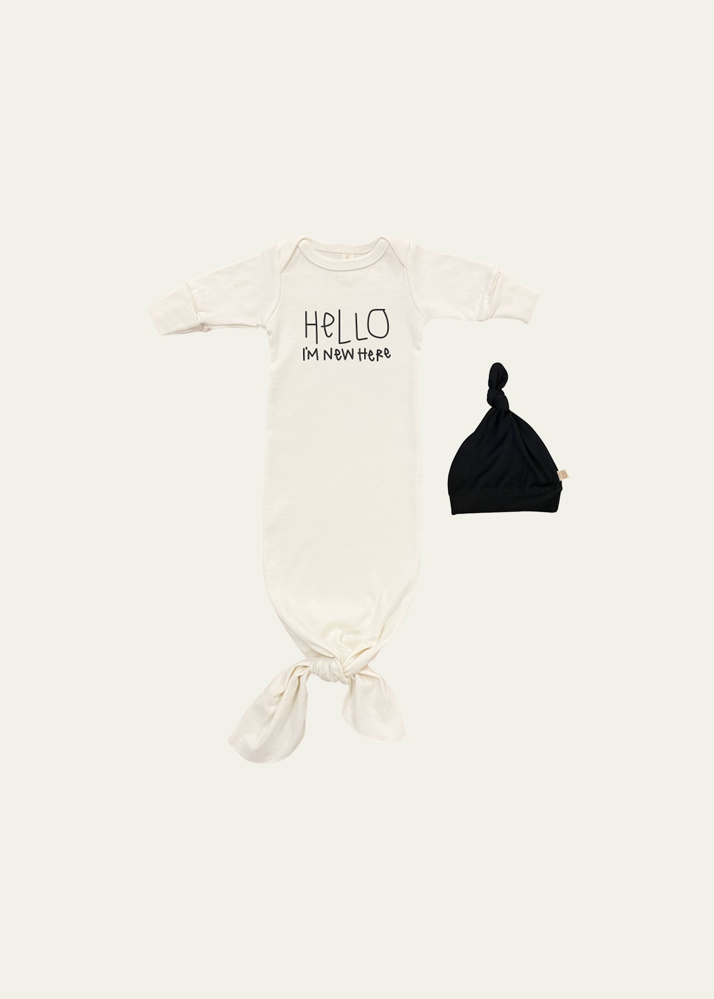 Tenth & Pine Babies' Kid's Hello I'm New Here Knotted Gown W/ Hat In Natural