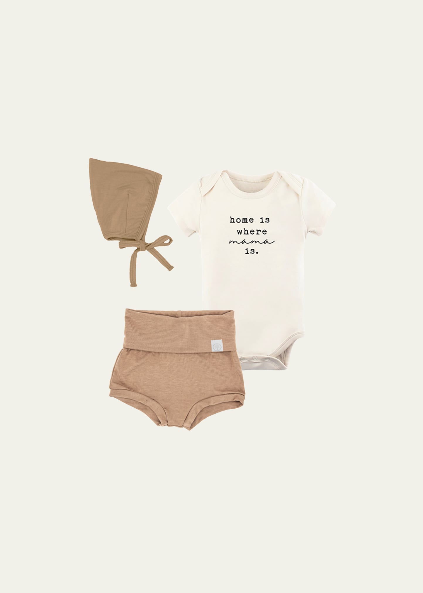 Tenth & Pine Kid's Home Is Where Mama Bodysuit W/ Bloomers & Bonnet Set In Brown