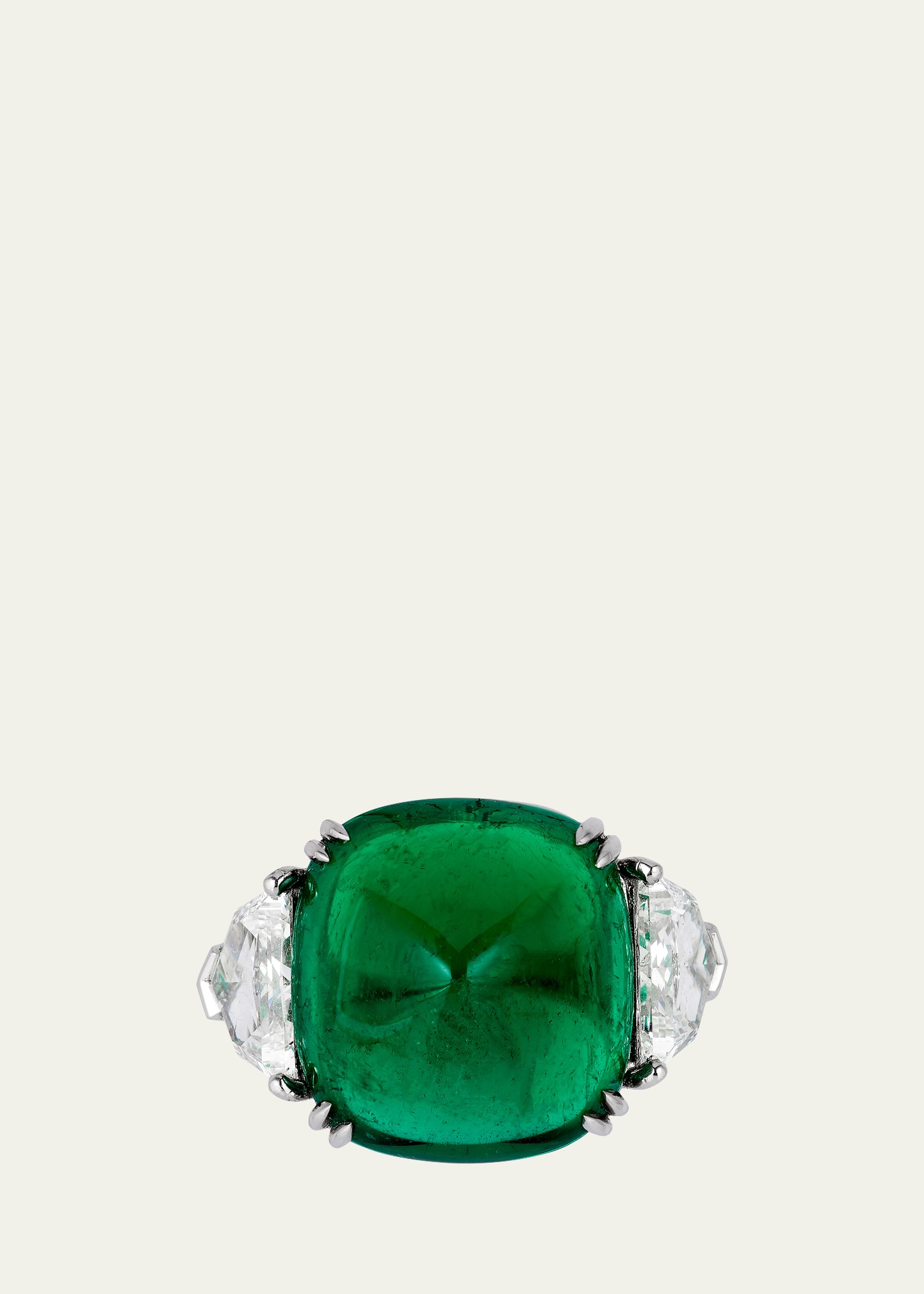 Sugarloaf Cabochon Emerald and Diamond Ring