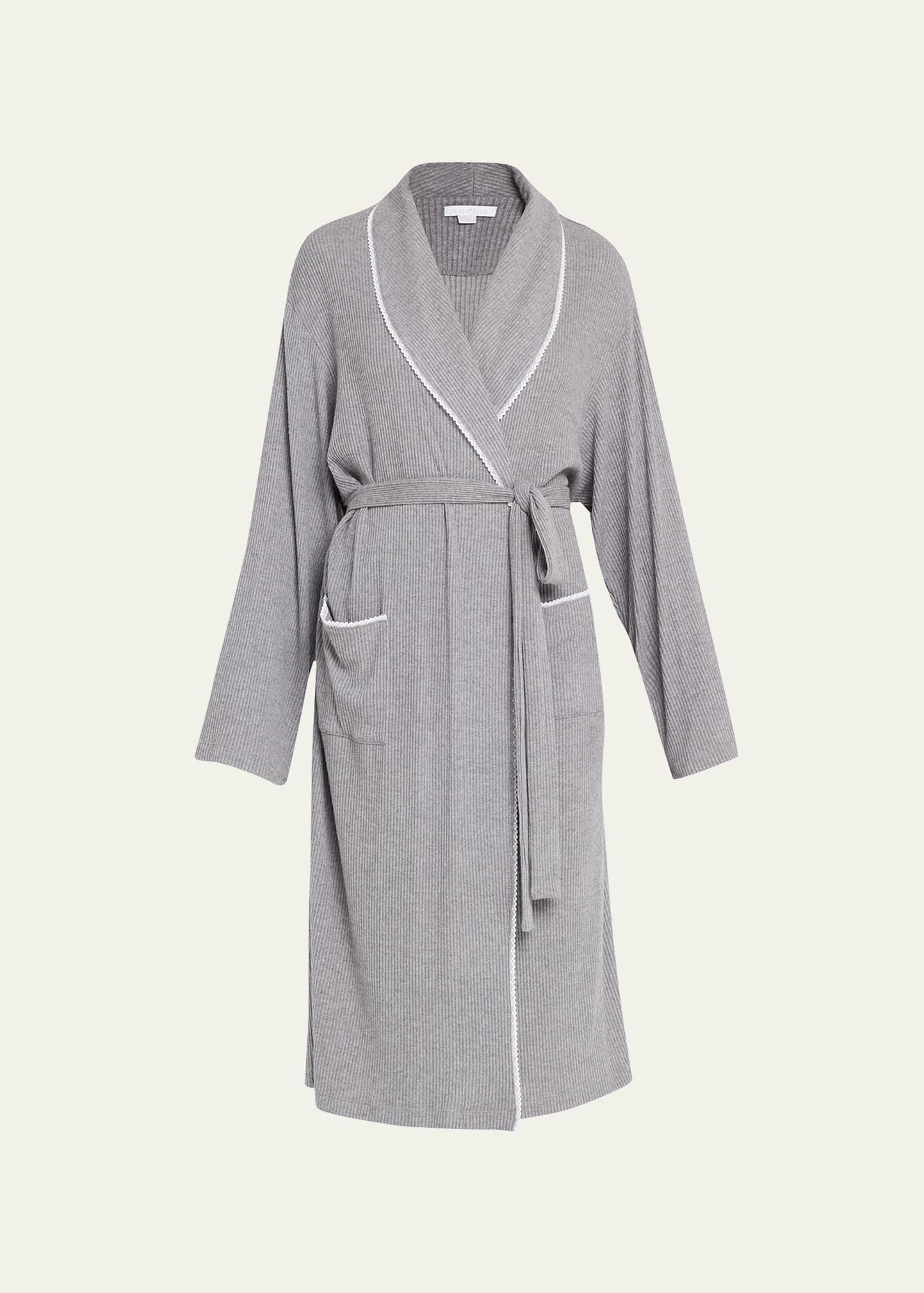 Andine Francesca Ribbed Lace-Trim Robe