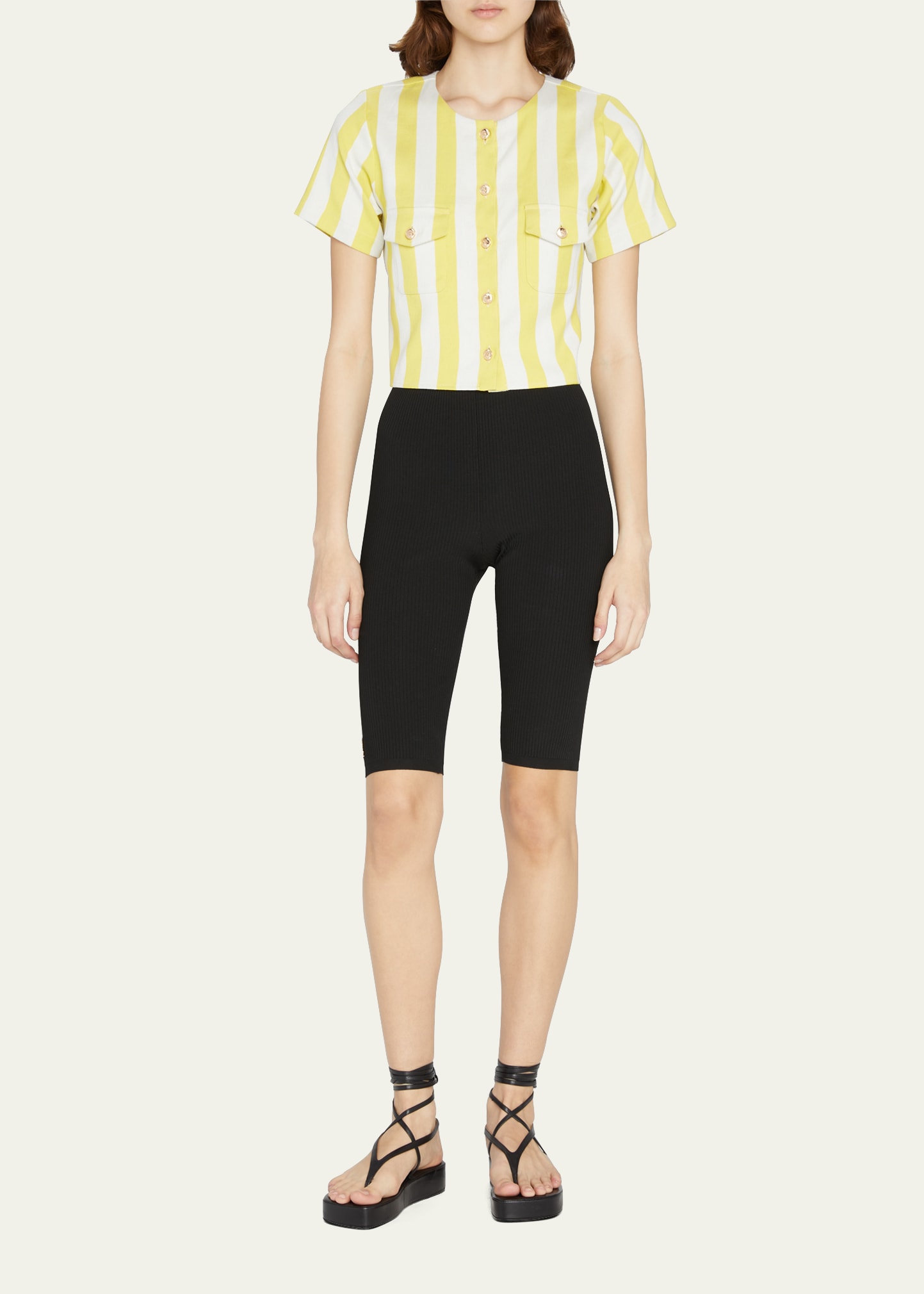 MIGUELINA RINA STRIPED BUTTON-FRONT CROP TOP
