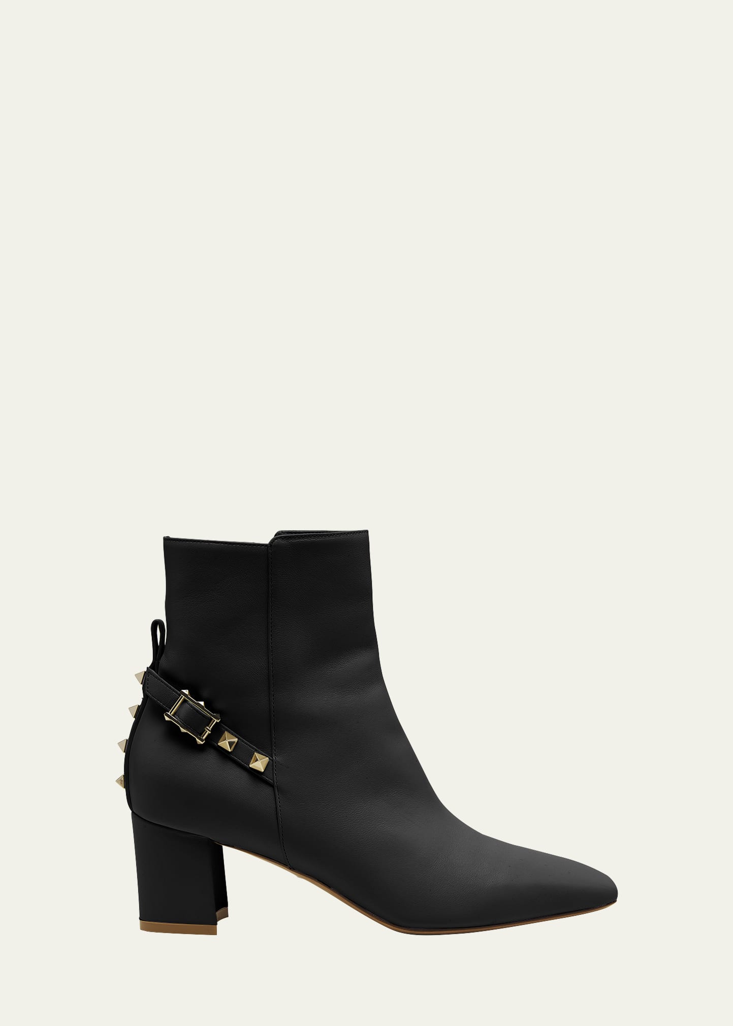 Valentino Garavani Rockstud Leather Block-heel Booties In 0no Nero