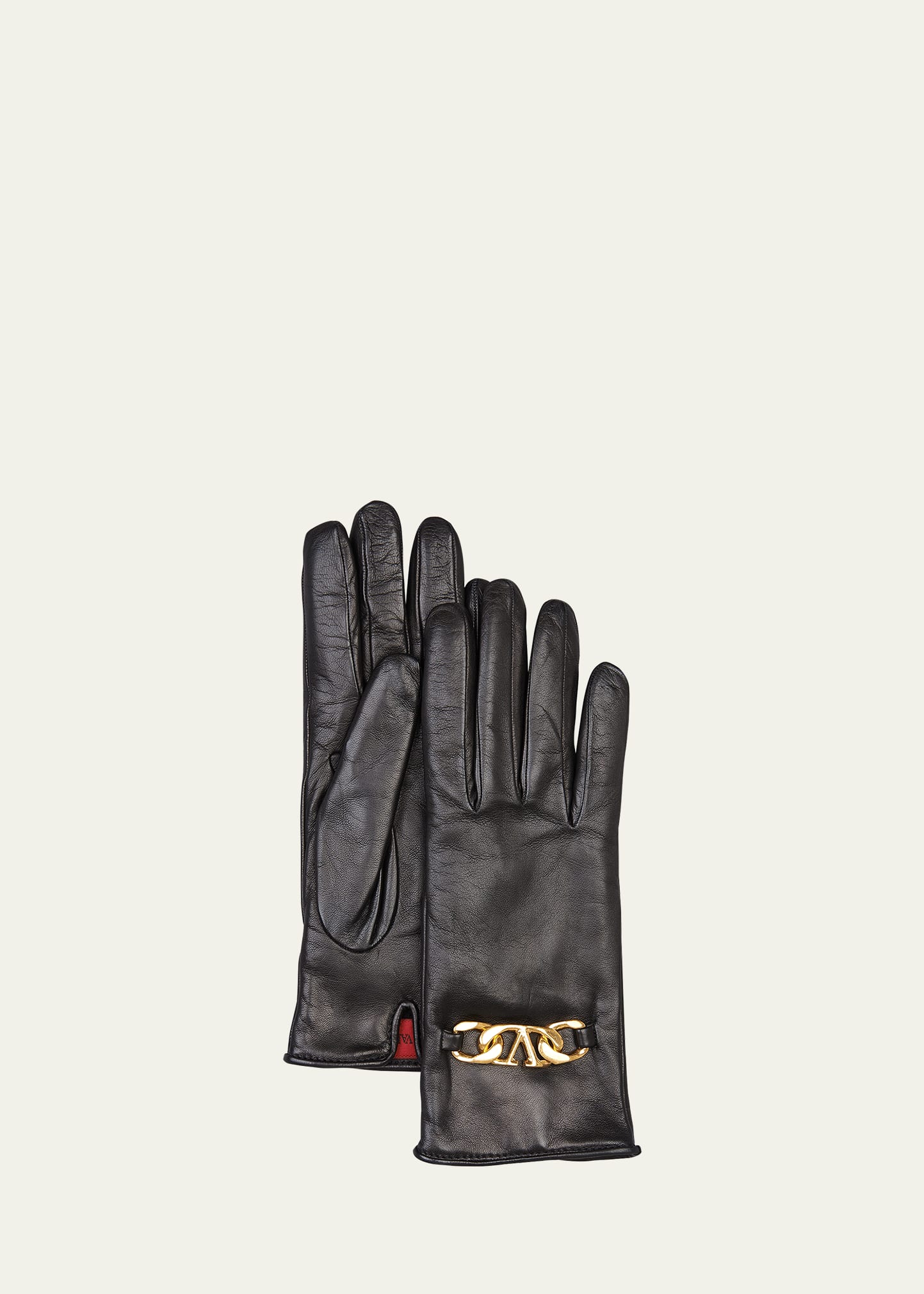 Valentino Garavani Vlogo Chain Leather Gloves In Black ModeSens