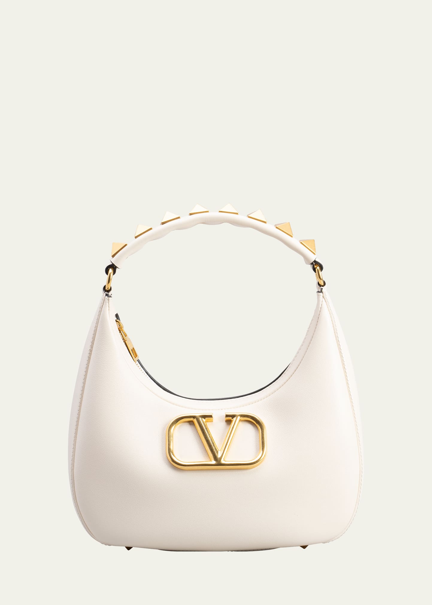 Valentino Garavani VLOGO Roman Stud Zip Calfskin Hobo Bag | Smart Closet