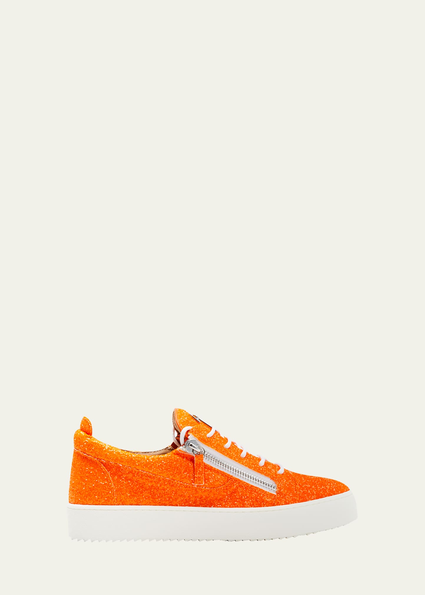 Giuseppe Zanotti Men's Newglit Glitter-leather Zip Low-top Sneakers In Orange Soda