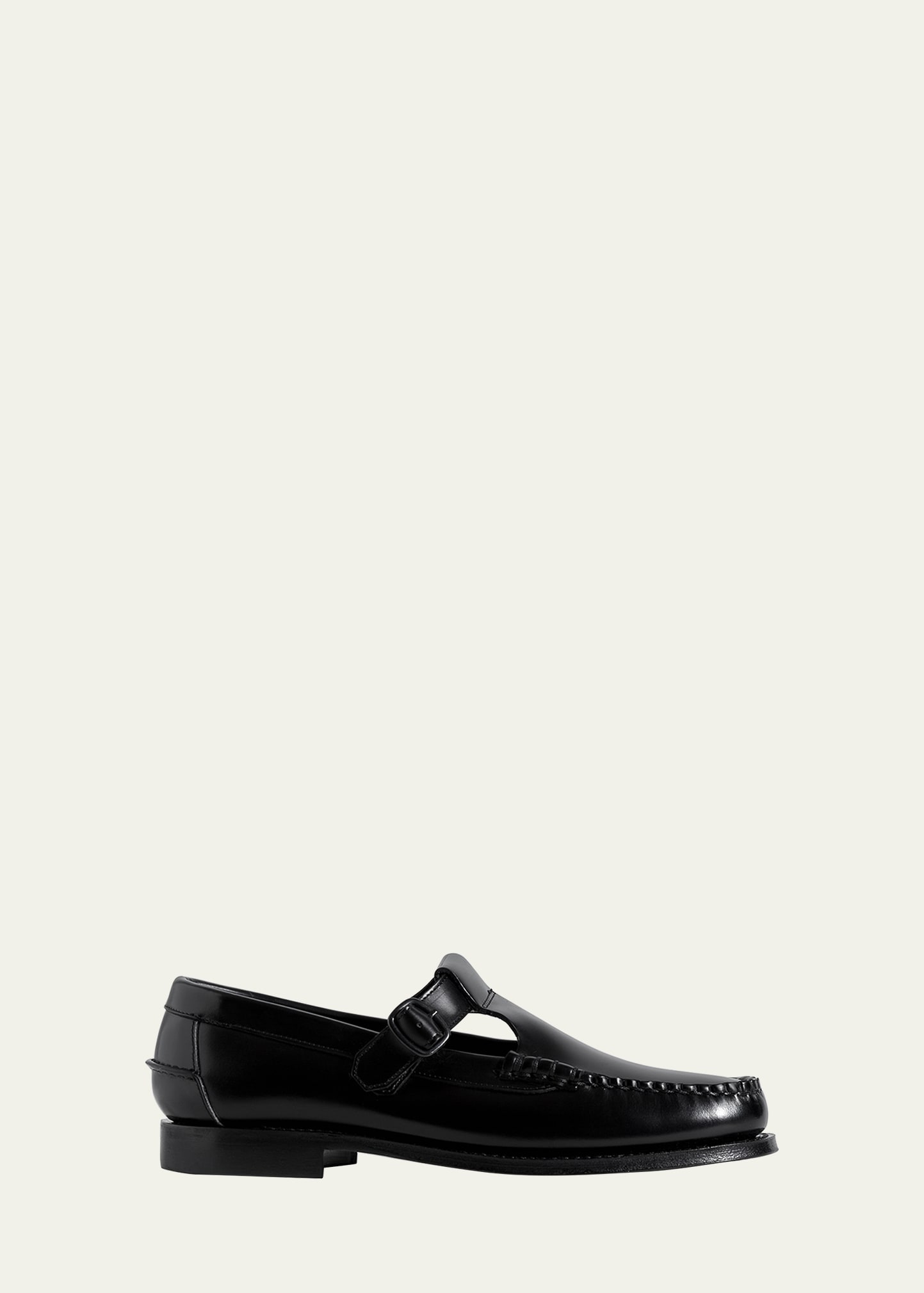 HEREU ALBER LEATHER T-STRAP BUCKLE LOAFERS