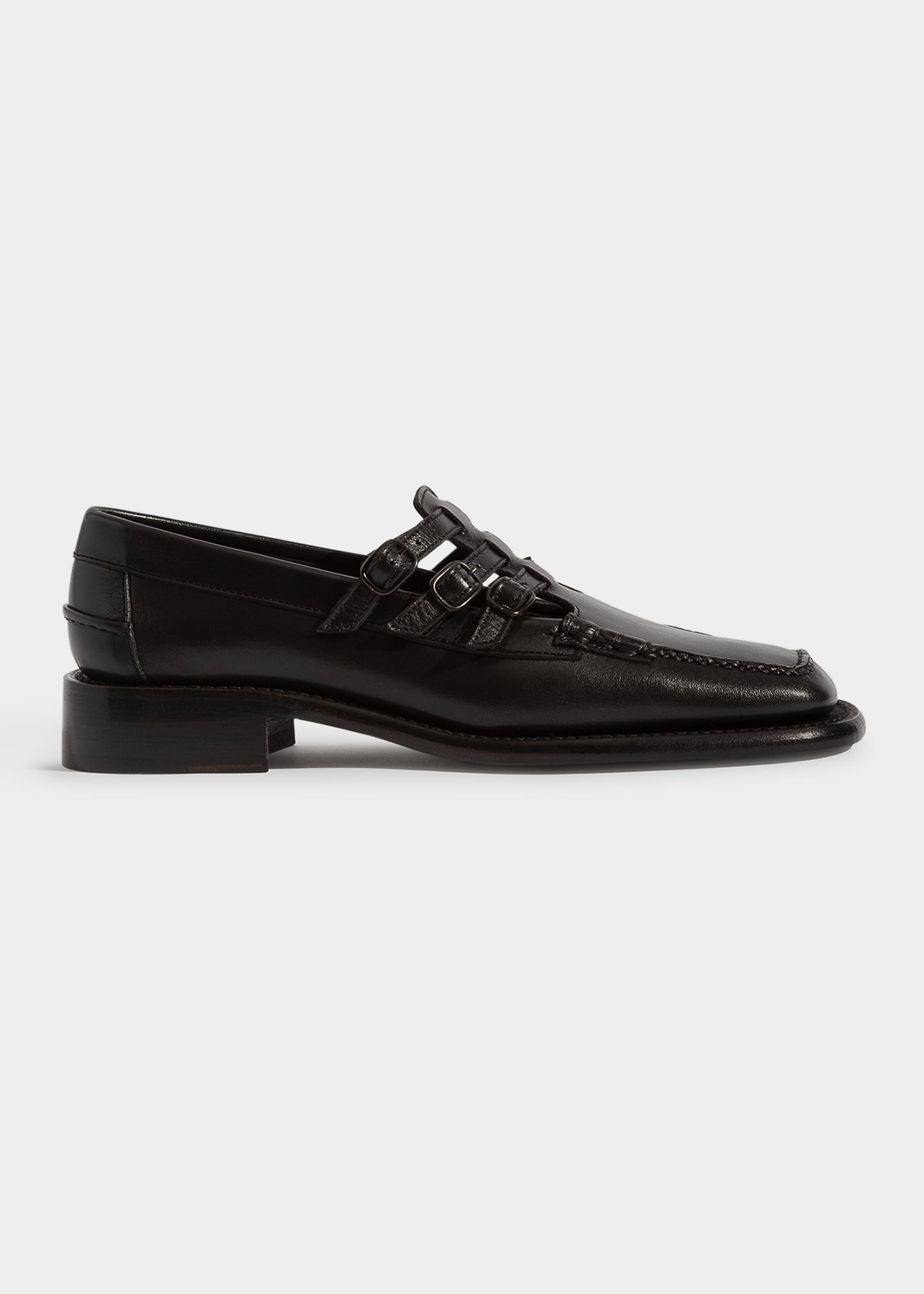 Hereu Escola Leather Buckle-trio Loafers In Black