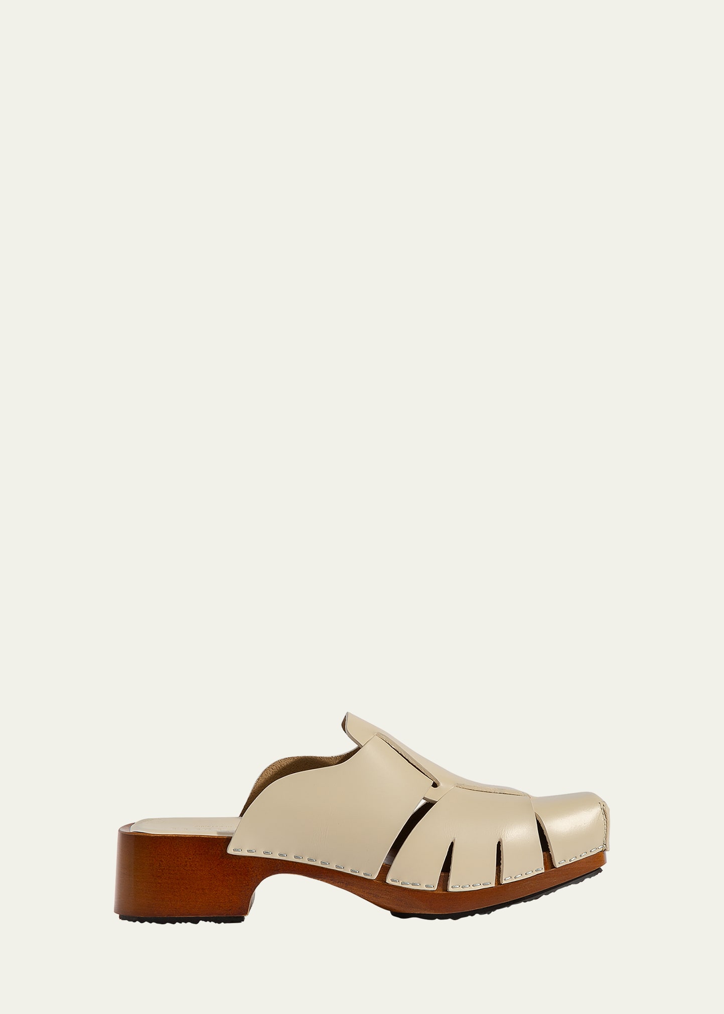 Hereu Licia Cutout Leather Loafer Clogs In Custard