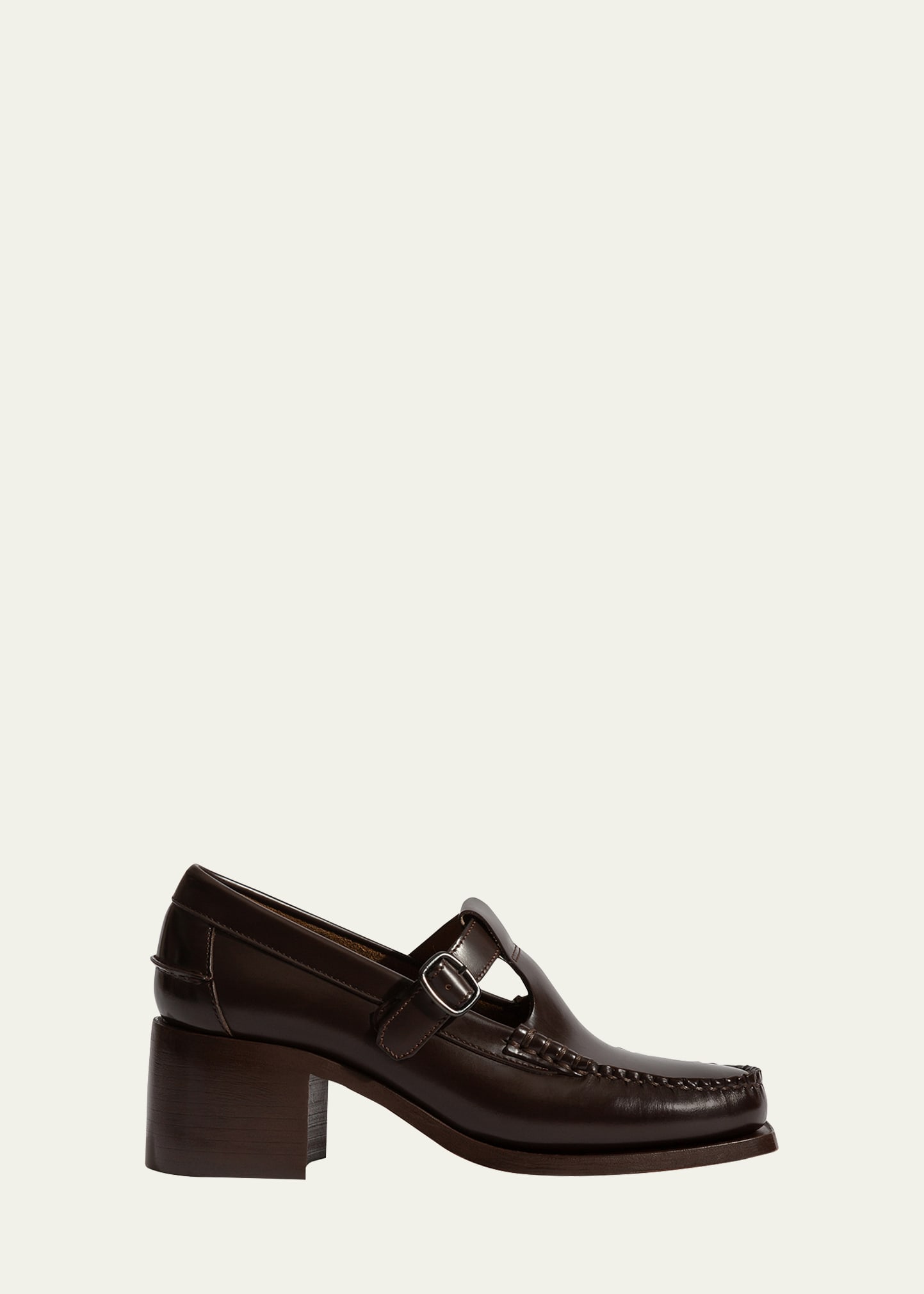 Hereu Alber Leather T-strap Buckle Loafers In Dk Brown